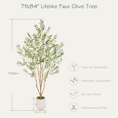 Super Fuller Faux Olive Tree with White & Multiple Real 7ft Decorative Planter