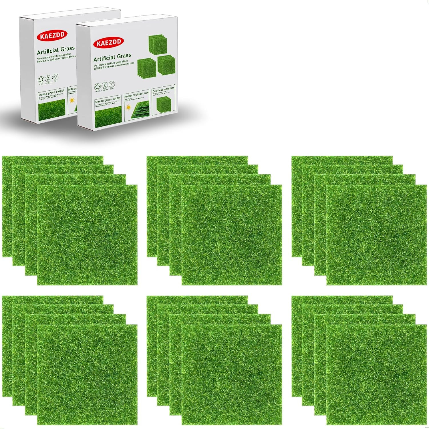 24 Pcs 6 X 6 Inch Fake Grass Decor for Crafts, Artificial Grass for Miniature