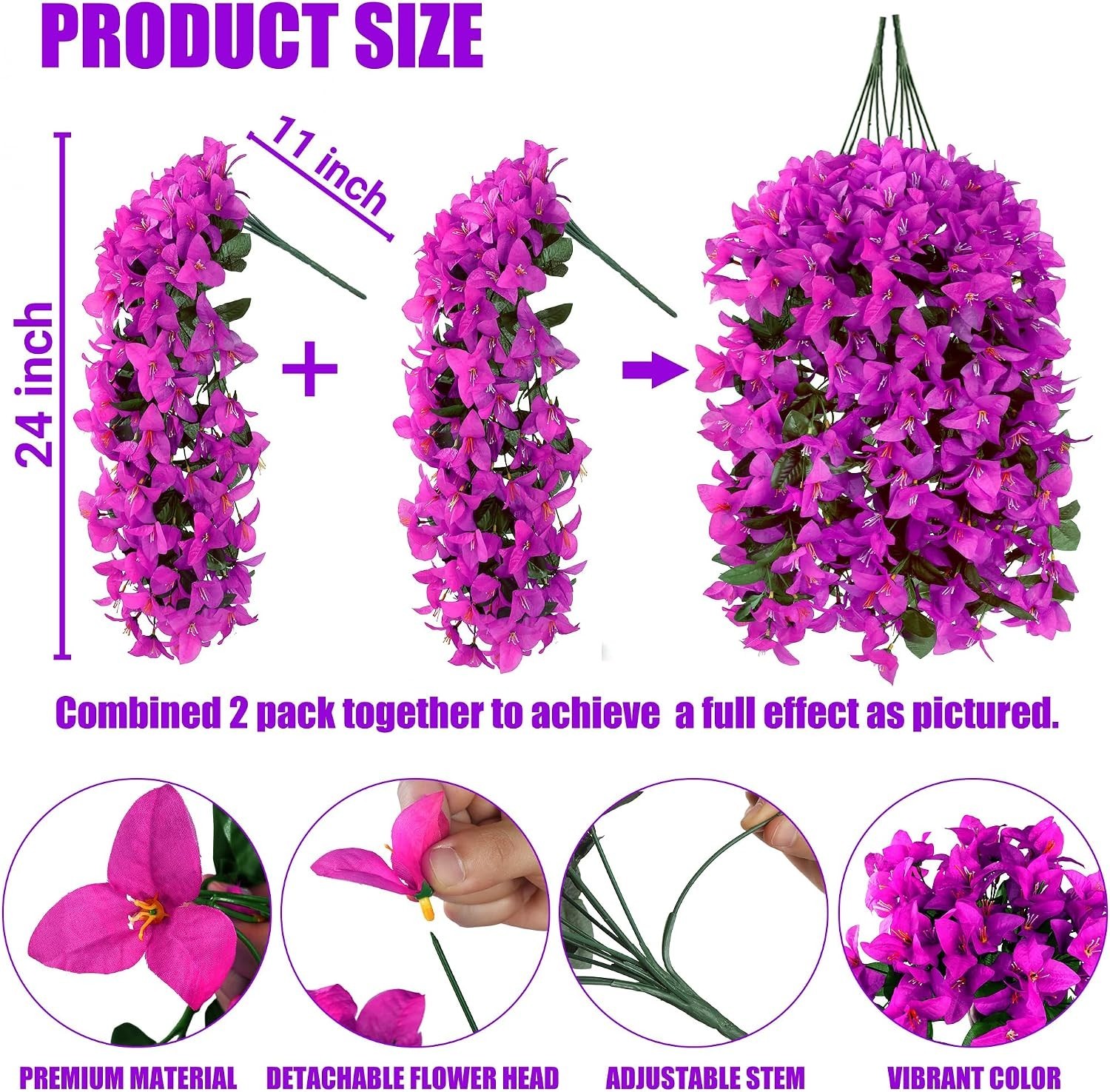 Fuchsia Faux Bougainvillea Hanging Plants – Durable Silk Decor for Outdoors
