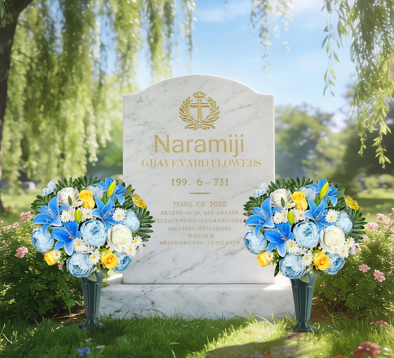 Artificial Cemetery Flowers for Grave Decorations Gravesite Flowers of Blue P…