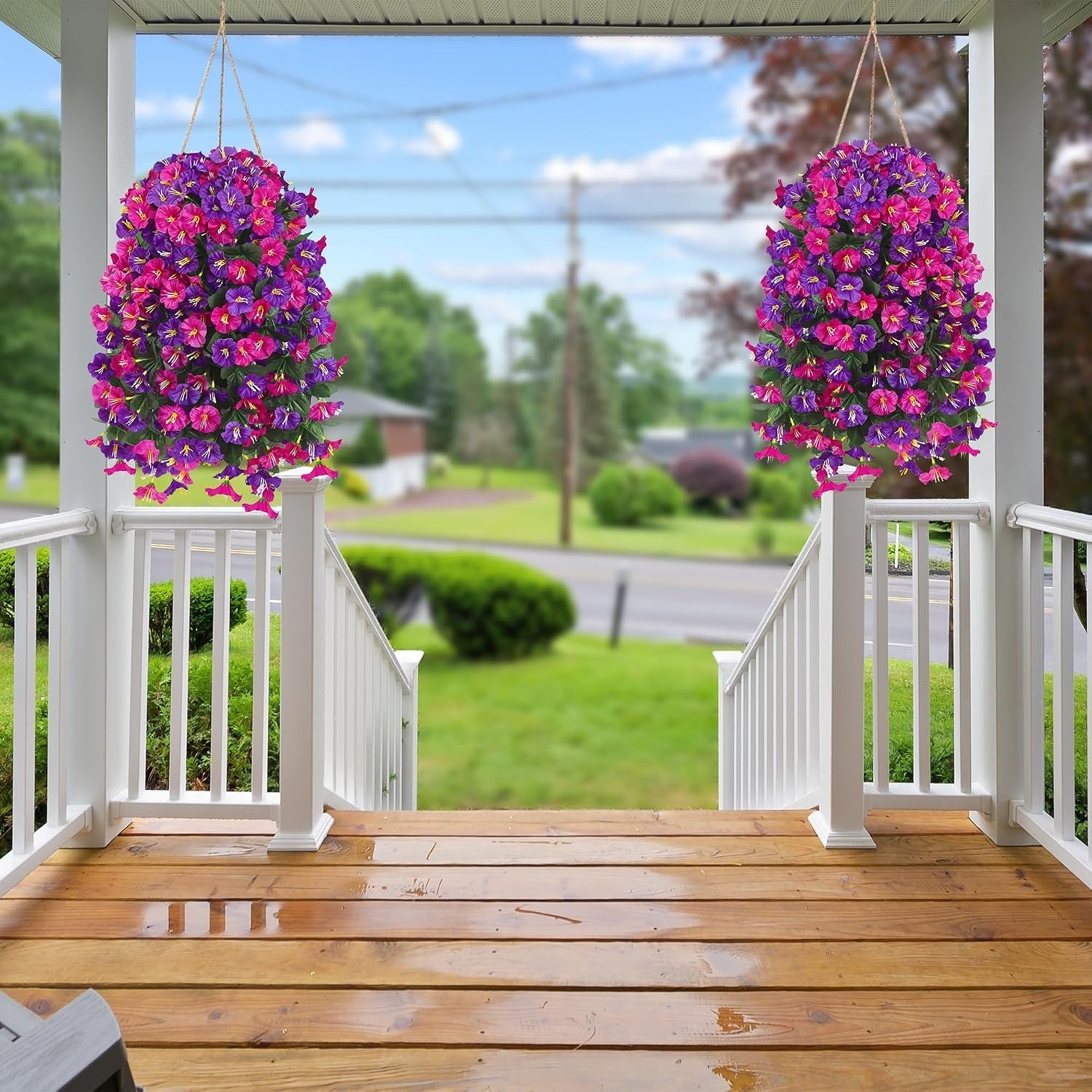 Artificial Fake Hanging Flowers Plants for Outdoor Outside Spring Summer Deco…