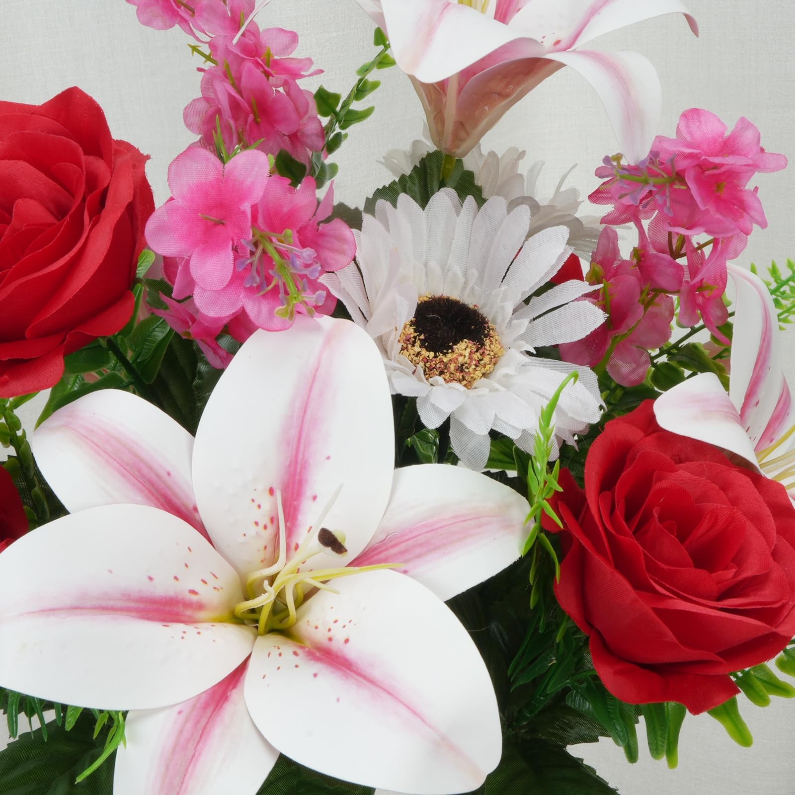2 Pcs Cemetery Flowers For Grave 19.6 Inch Lilies Silk Floral Arrangement
