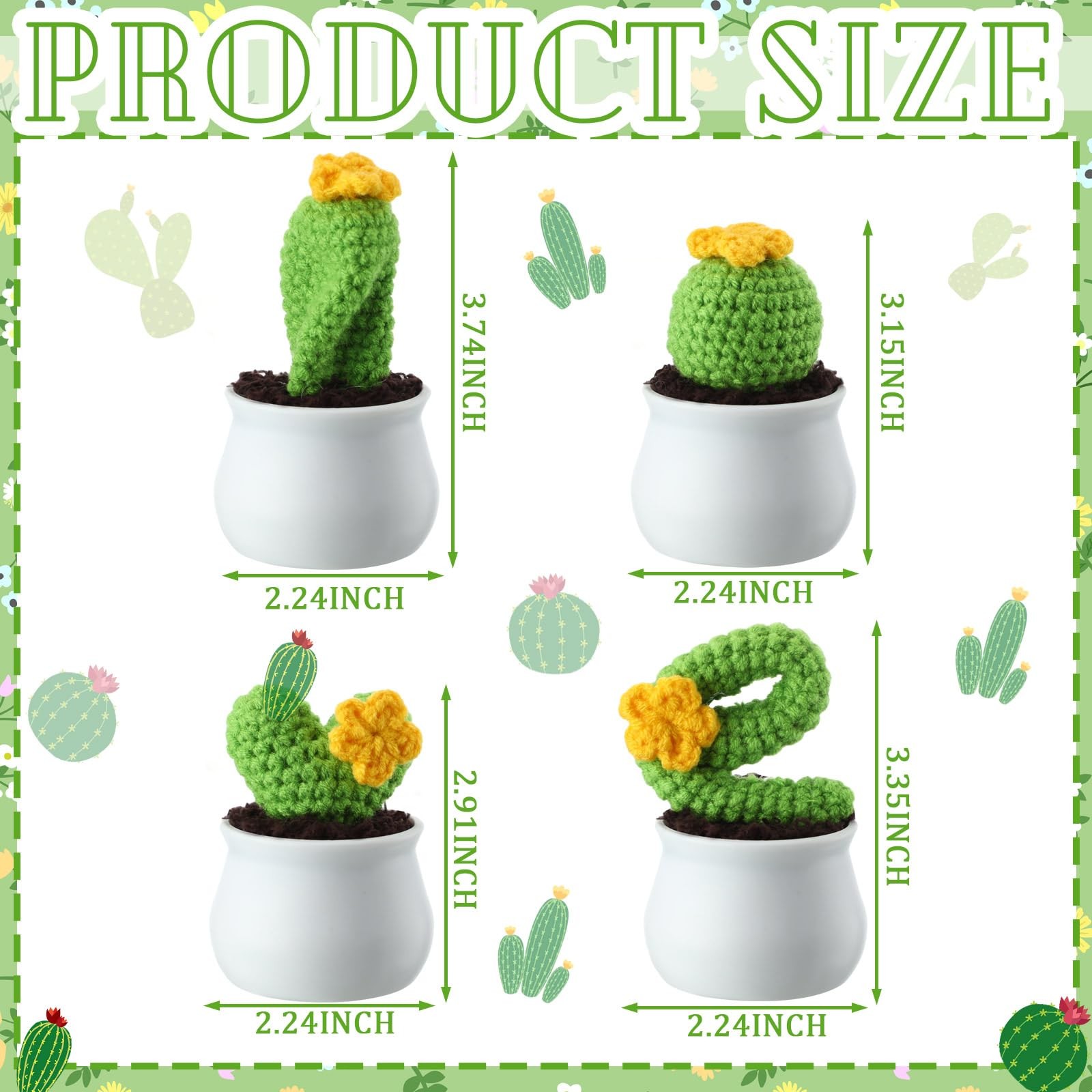 4 Pcs Crochet Cactus Love Knitted Potted Plants Mini Knitting Cactus Handmade…