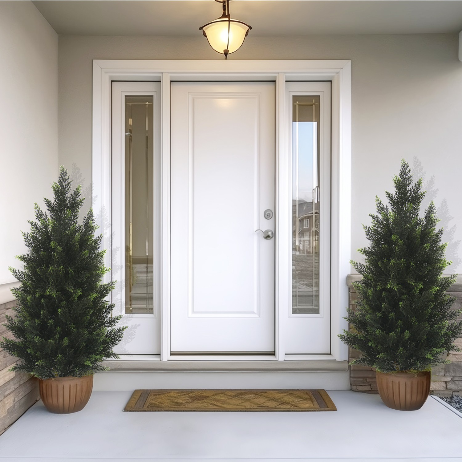 2 Pack 90cm Dense Foliage Artificial Cypress Tree Potted Evergreen Topiary house
