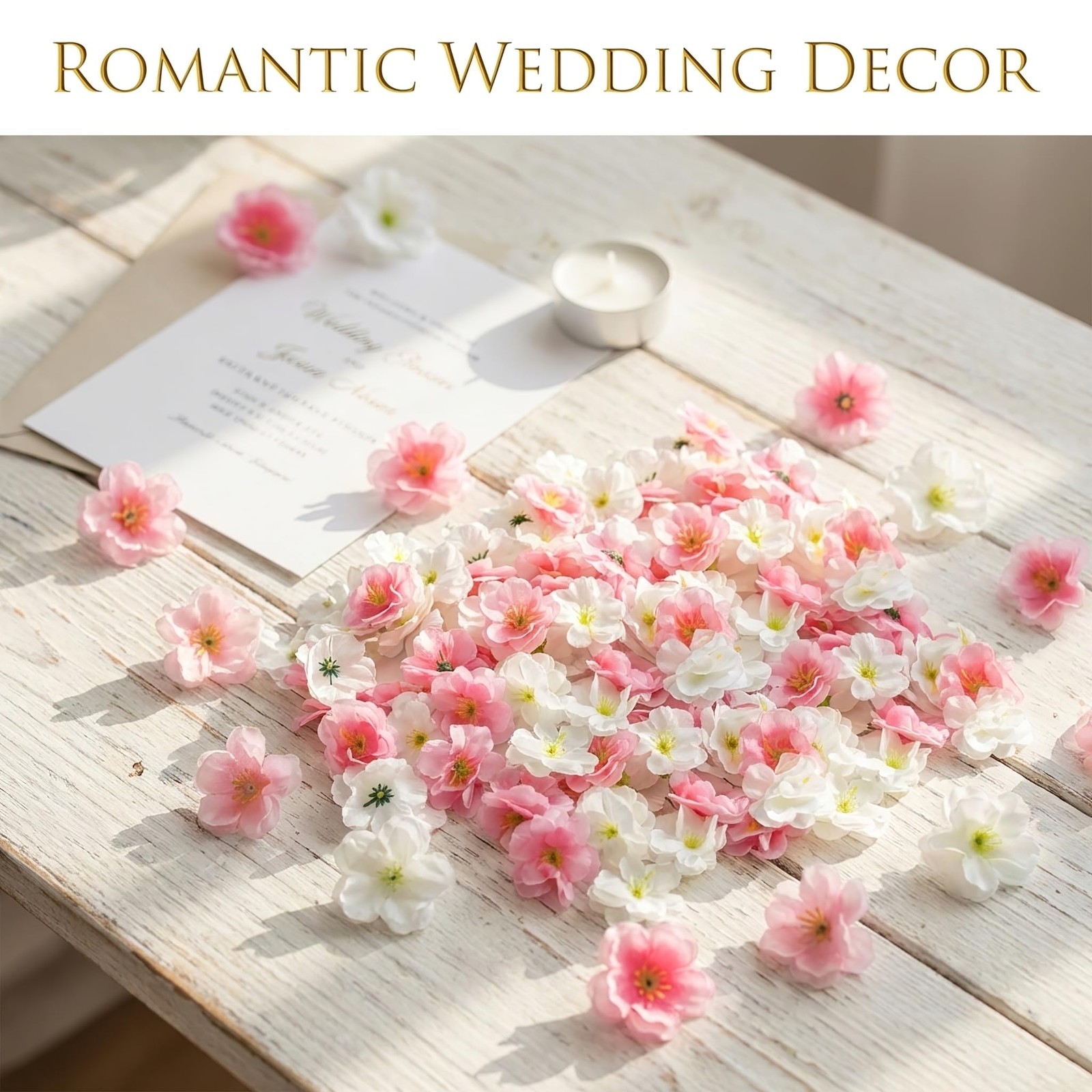 100 PCS Cherry Blossom Artificial Flower Heads Silk Pink White Fake Petals