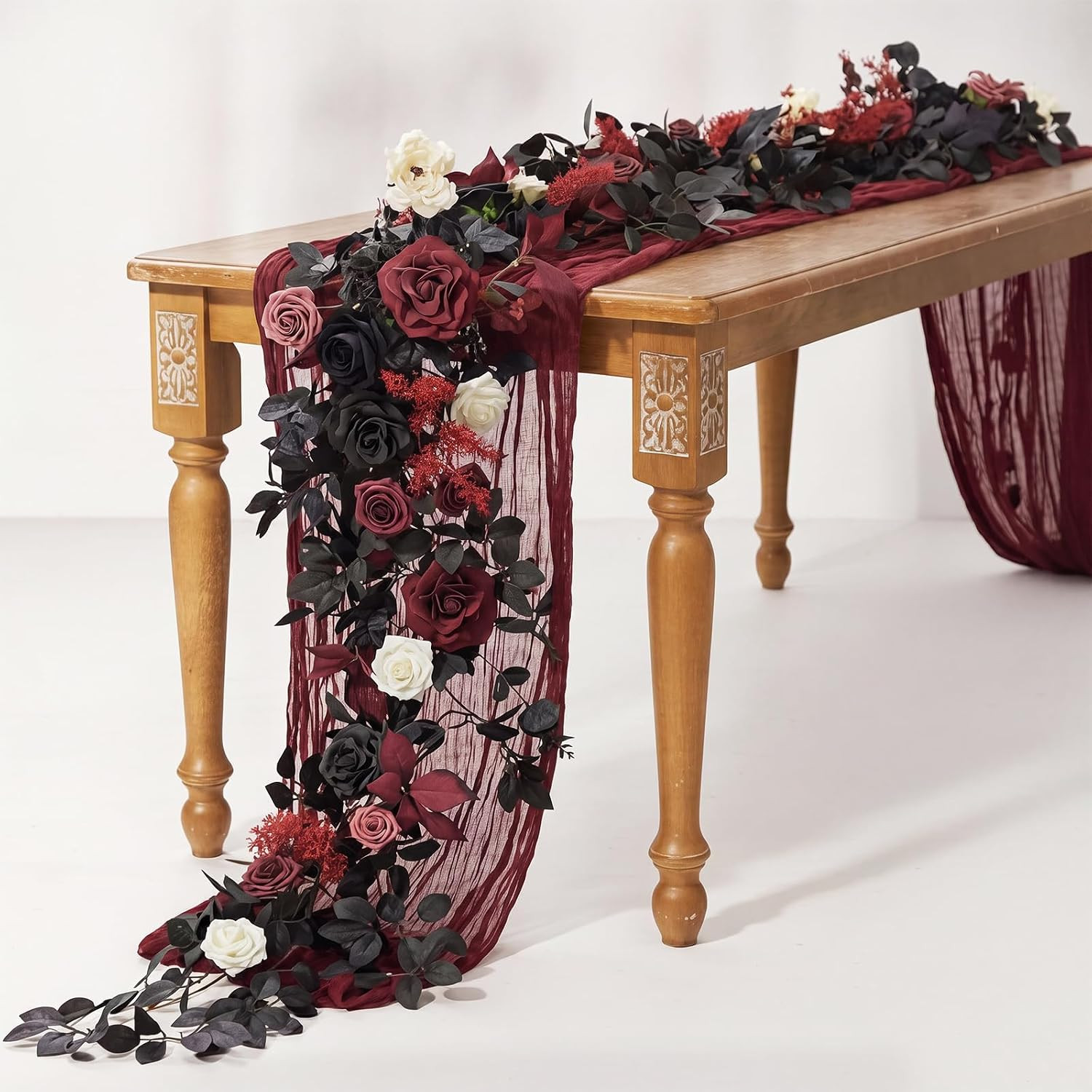 5 Ft Halloween Black Burgundy Artificial Flower Garland Fake Rose Vine Hanging G
