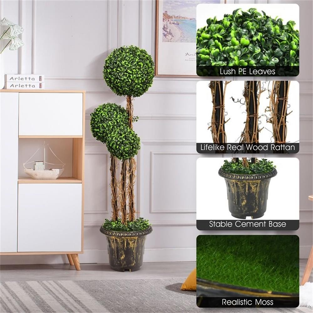 Pemberly Row Artificial Topiary Triple Ball Tree Plant w/ UV Resistant in Green