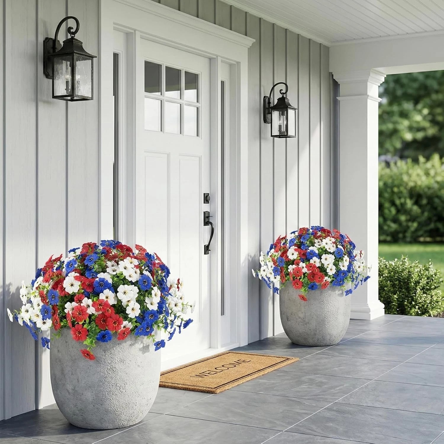 24 Vibrant Artificial Flowers in 2 Hanging Baskets for 4th of July Celebrations