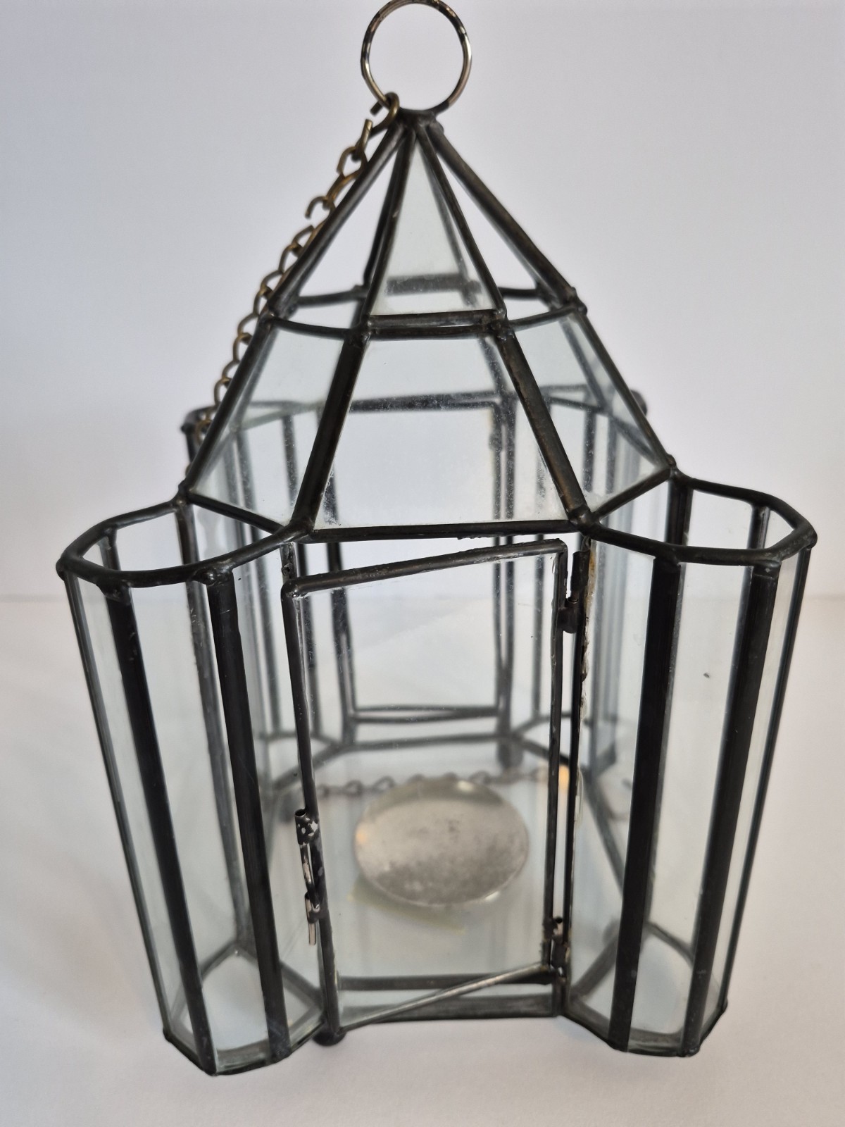 Geometric Glass Hanging Terrarium Lantern Metal Frame 10 Inch