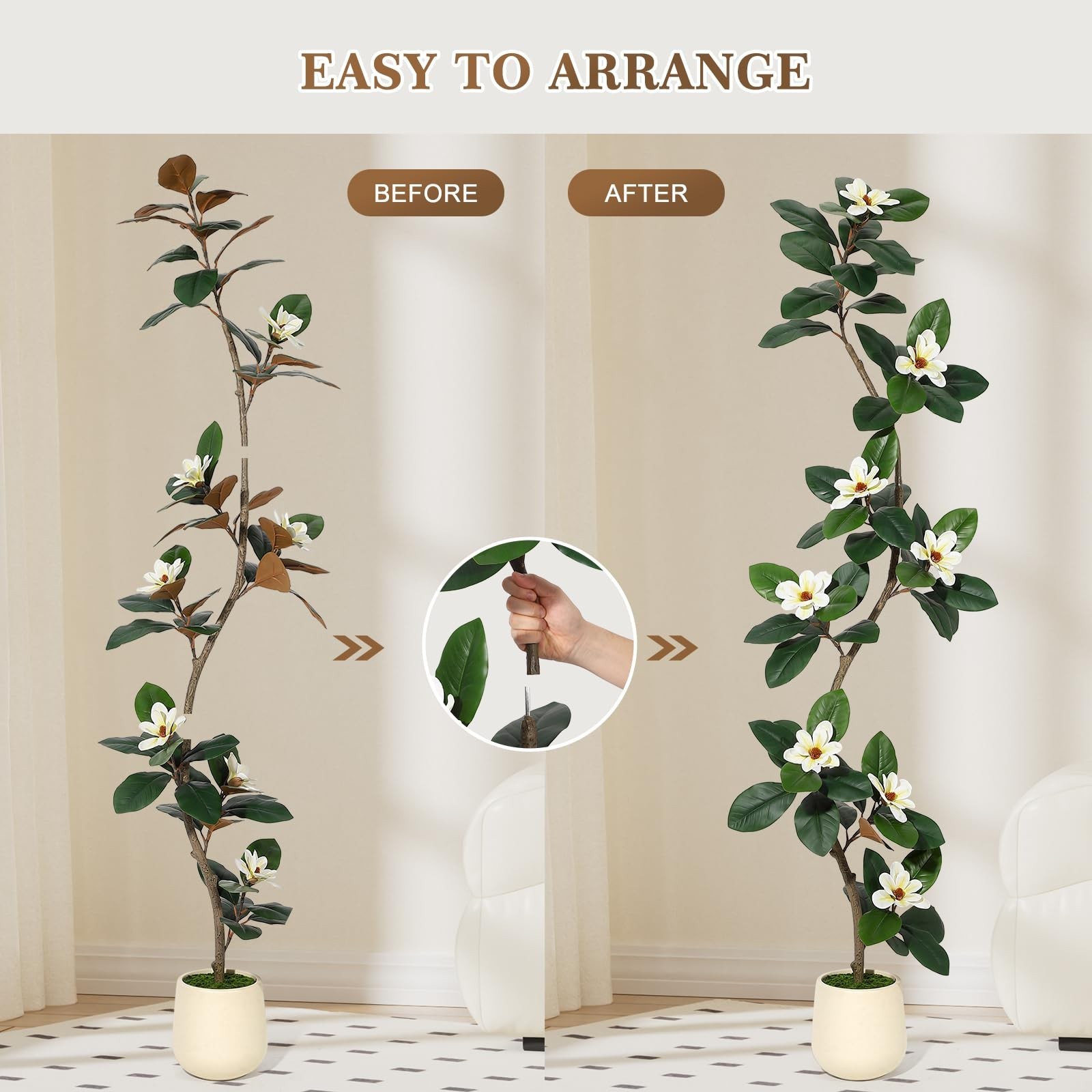 Rubber Tree 7 ft Artificial Tree in White Planter Pot