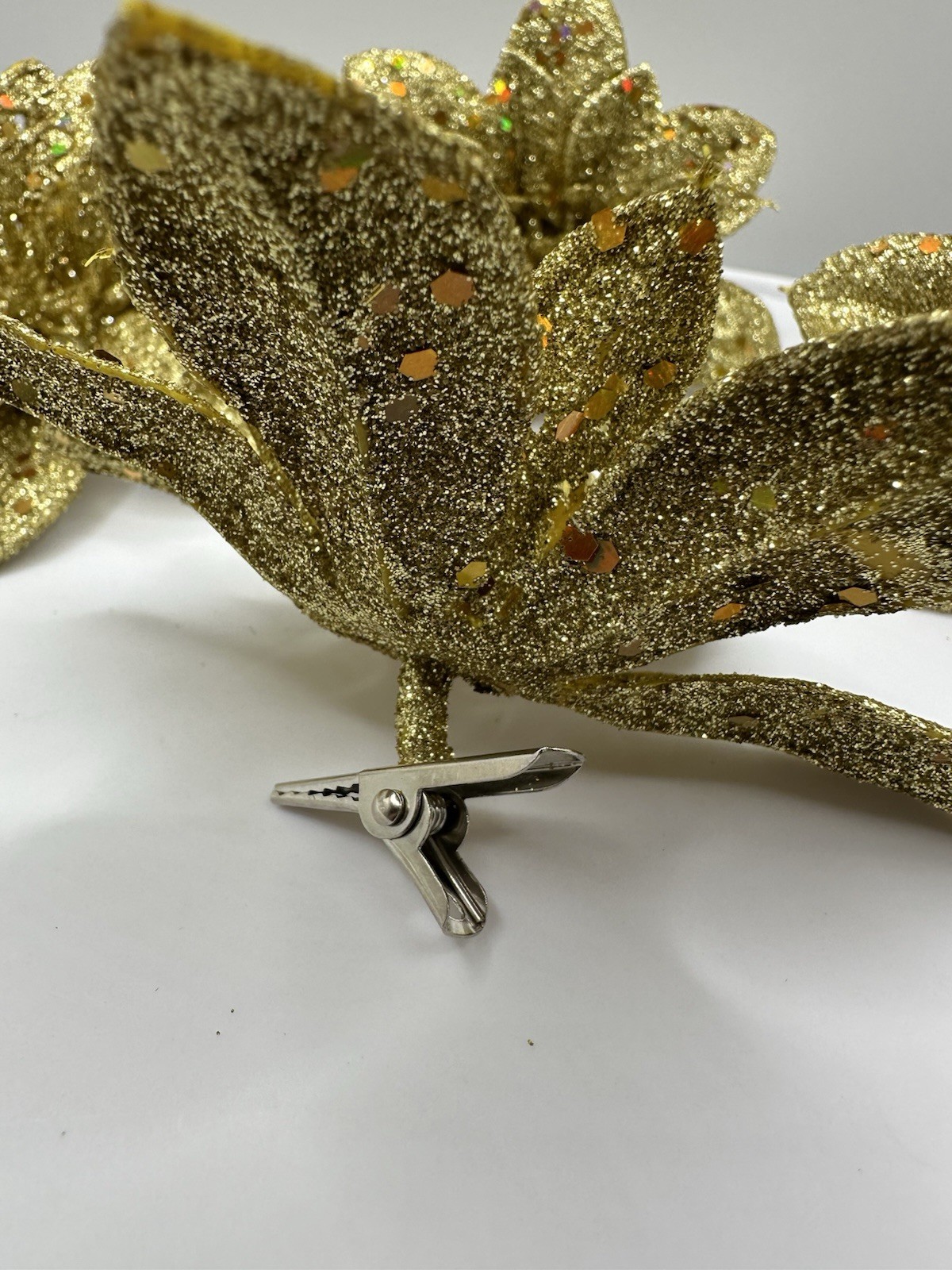 Designer Champagne Gold Poinsettia Clip On Christmas Decoration Flower (4)