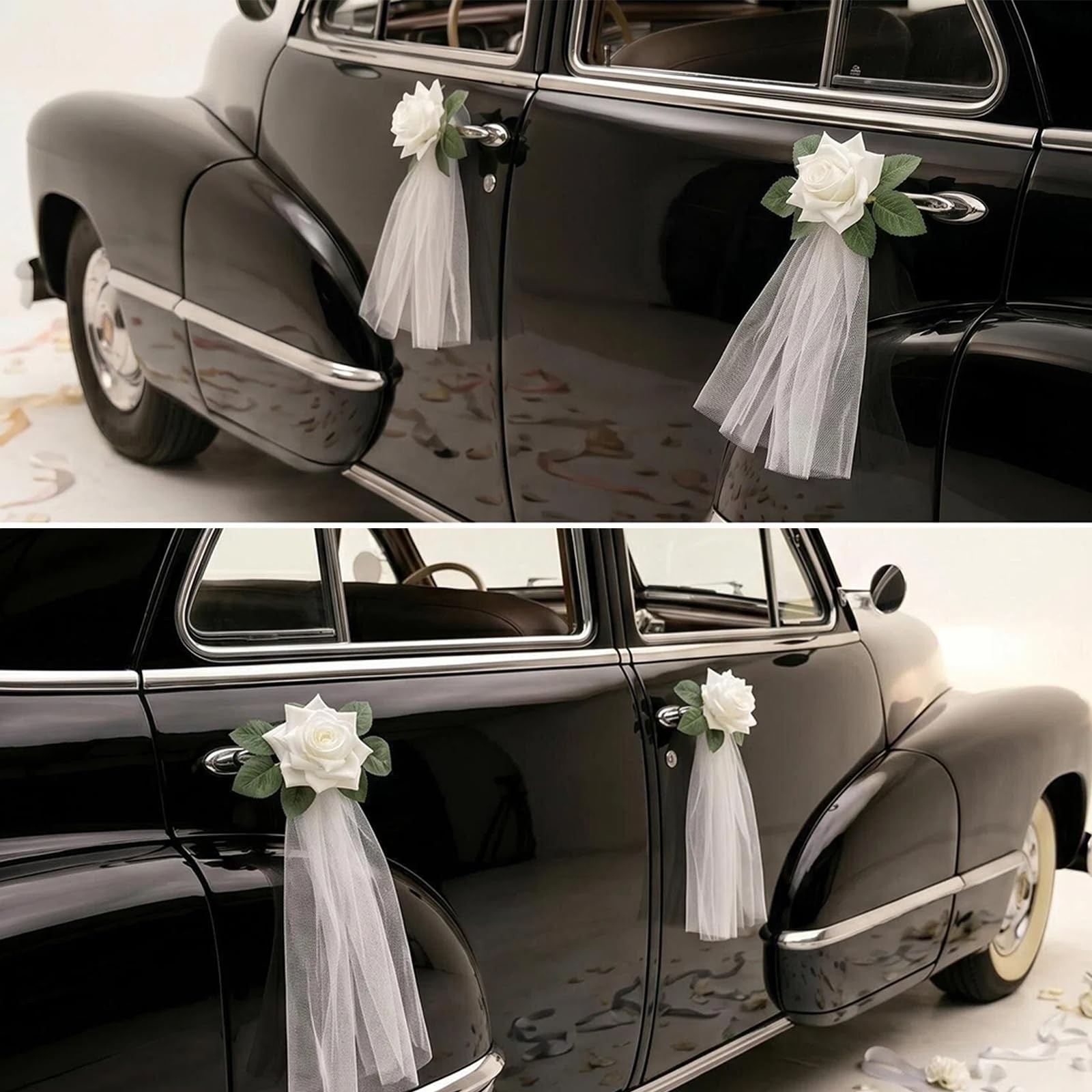 4 PCS White Rose Wedding Car Decorations Door Handle Flowers 4.7 Inch Bridal