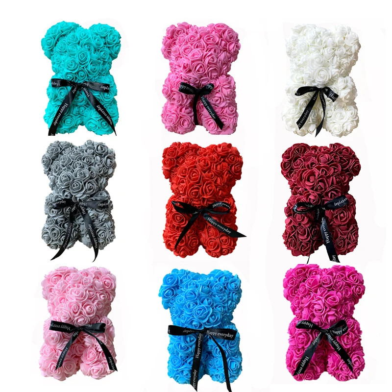 1pcs 25cm Rose Bear Artificial Foam Rose Flower Teddy Bear Valentines Day Gift B