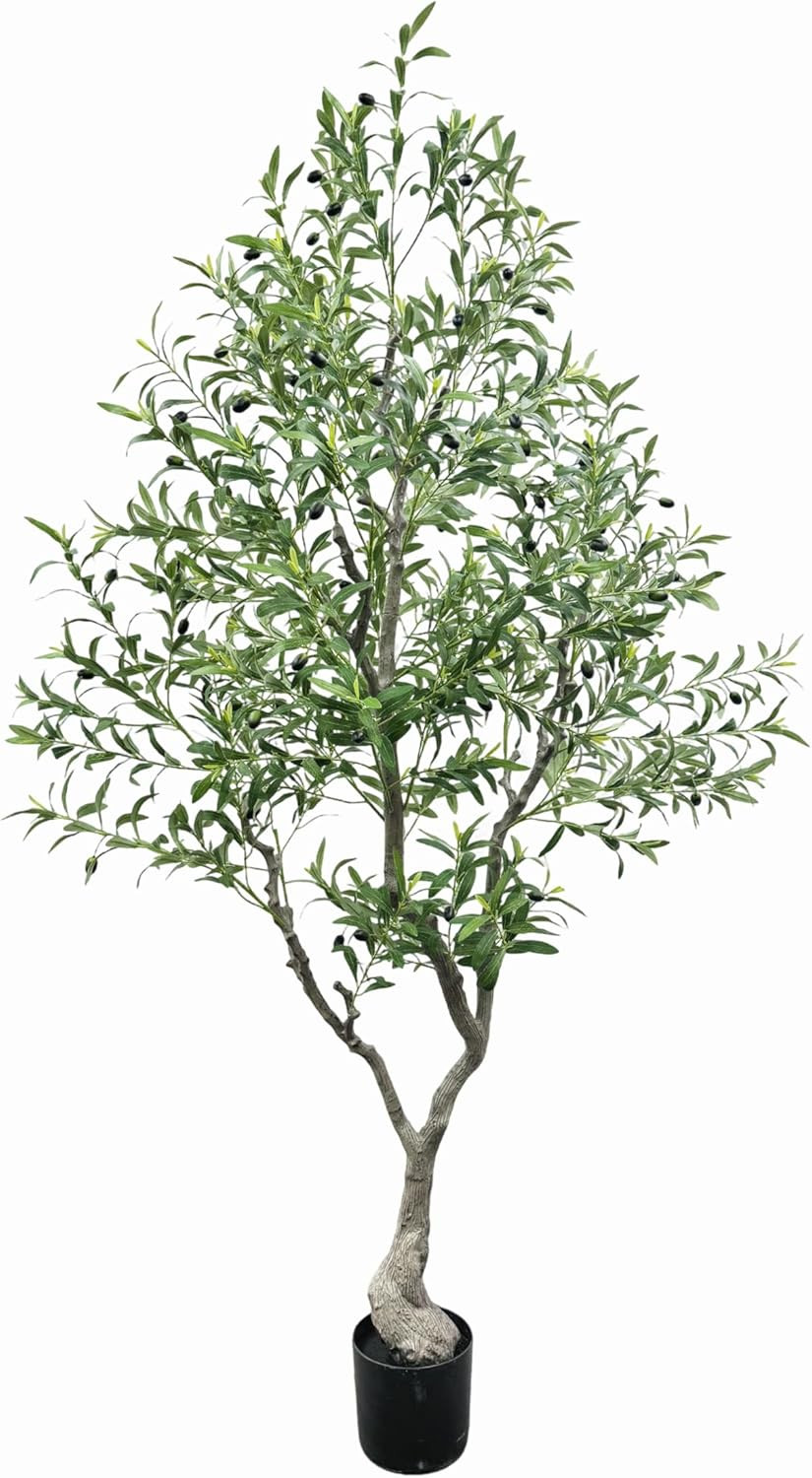 7FT Faux Olive Tree in Black Pot – UV Resistant, Realistic Indoor/Outdoor Decor