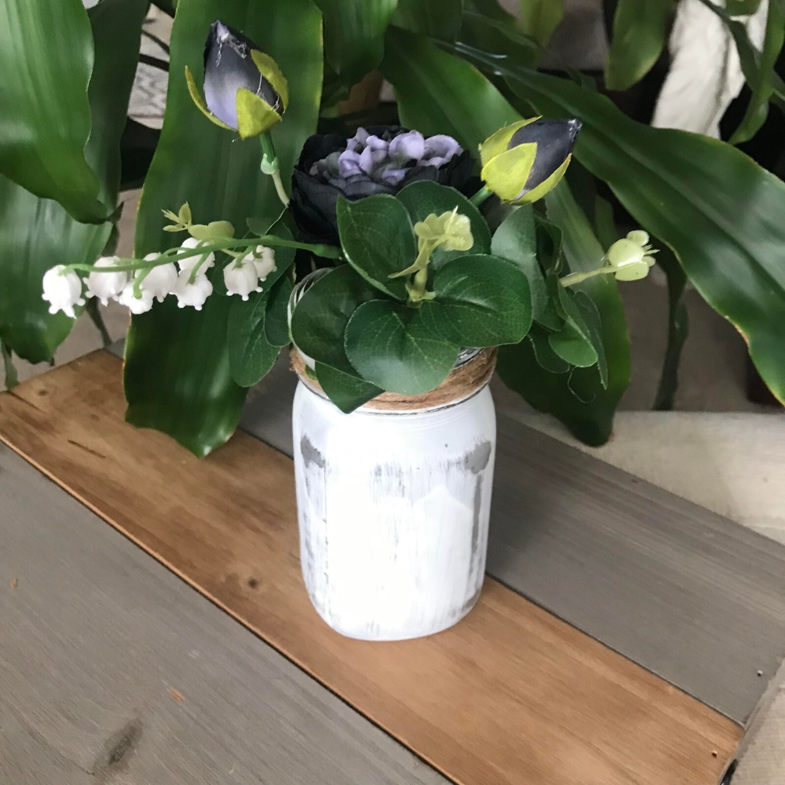 Handmade Black and Gray Floral Arrangement in Kerr Mason Jar