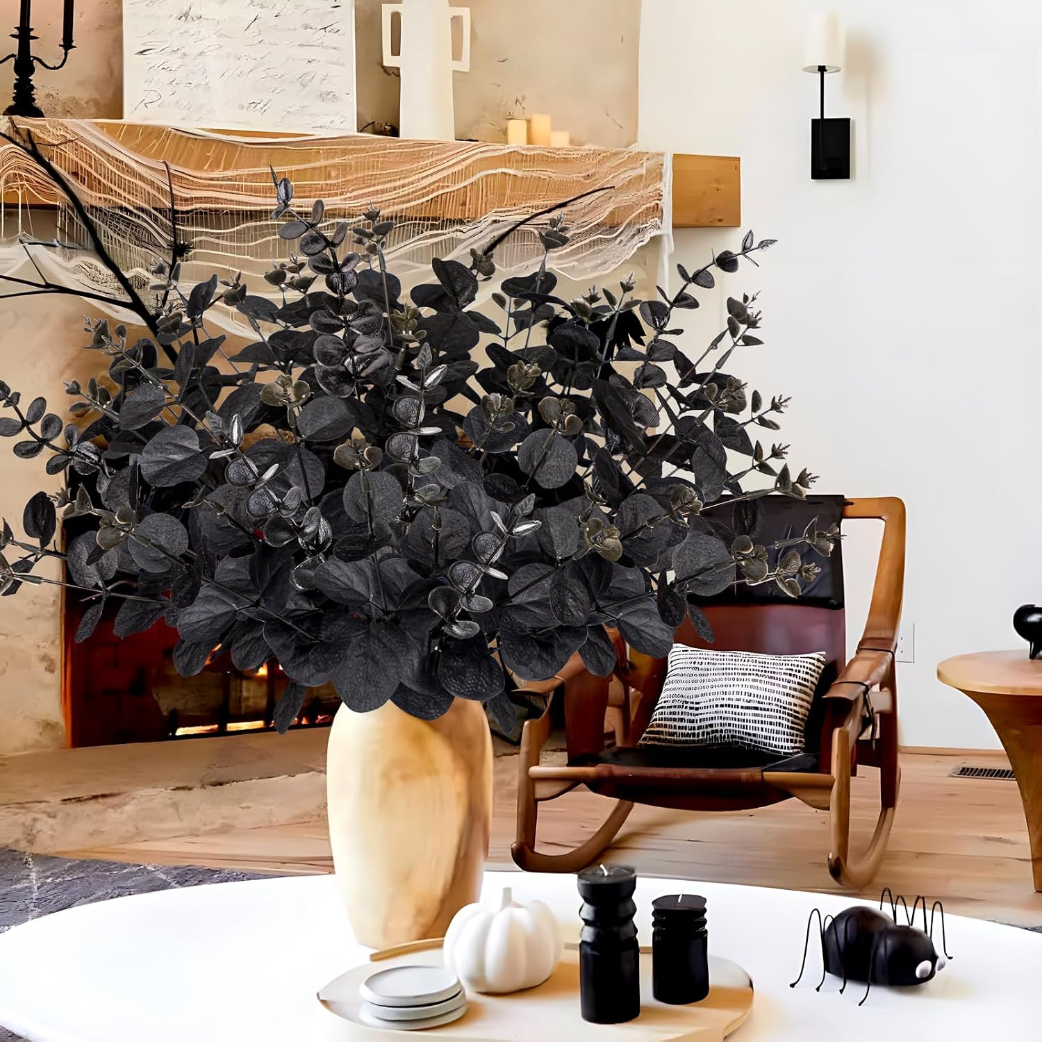 20PCS Black Halloween Decor Artificial Flowers Bulk – Eucalyptus Stems Branches