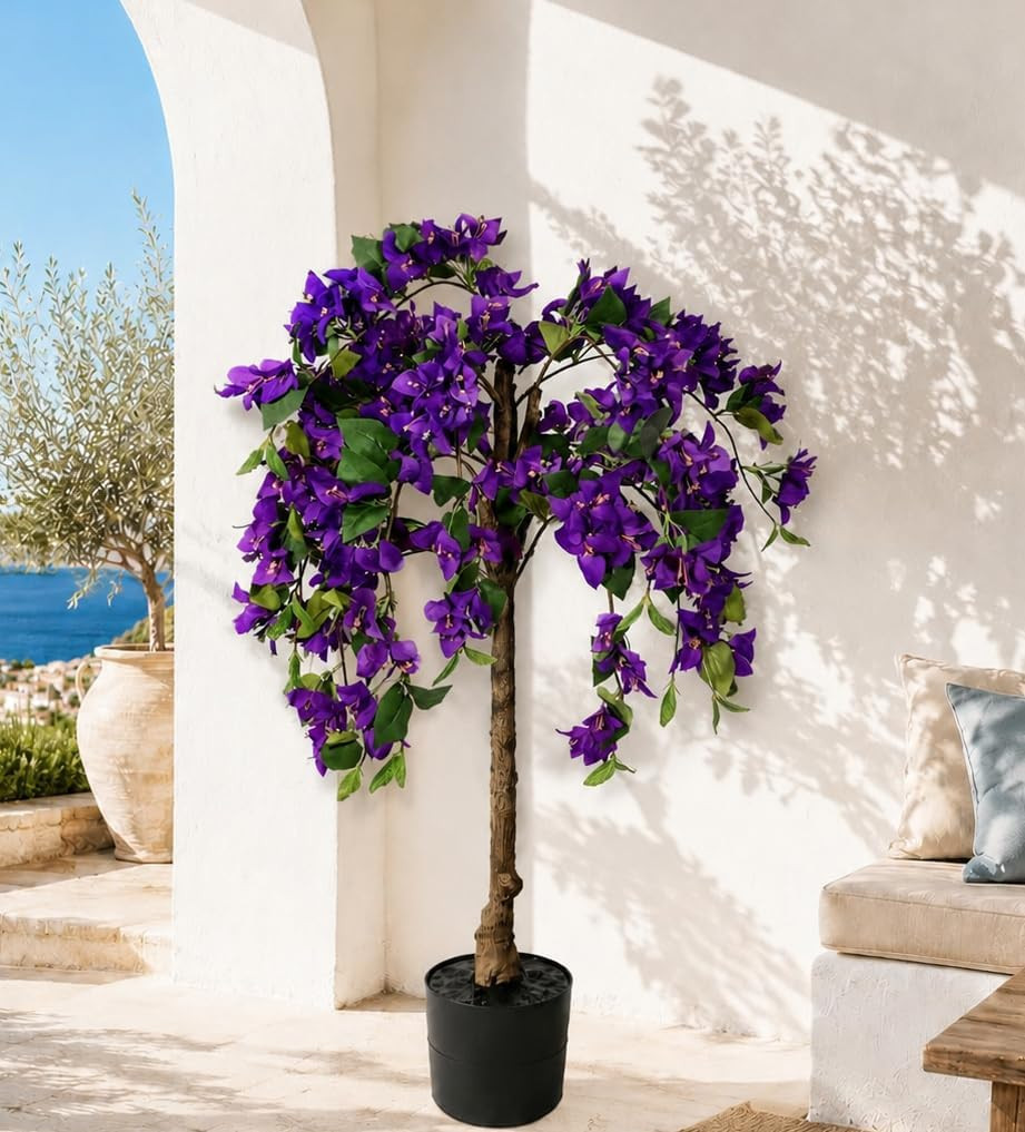 3.7FT Faux Bougainvillea Tree – UV Resistant Potted Floral Decor for Home & Offi