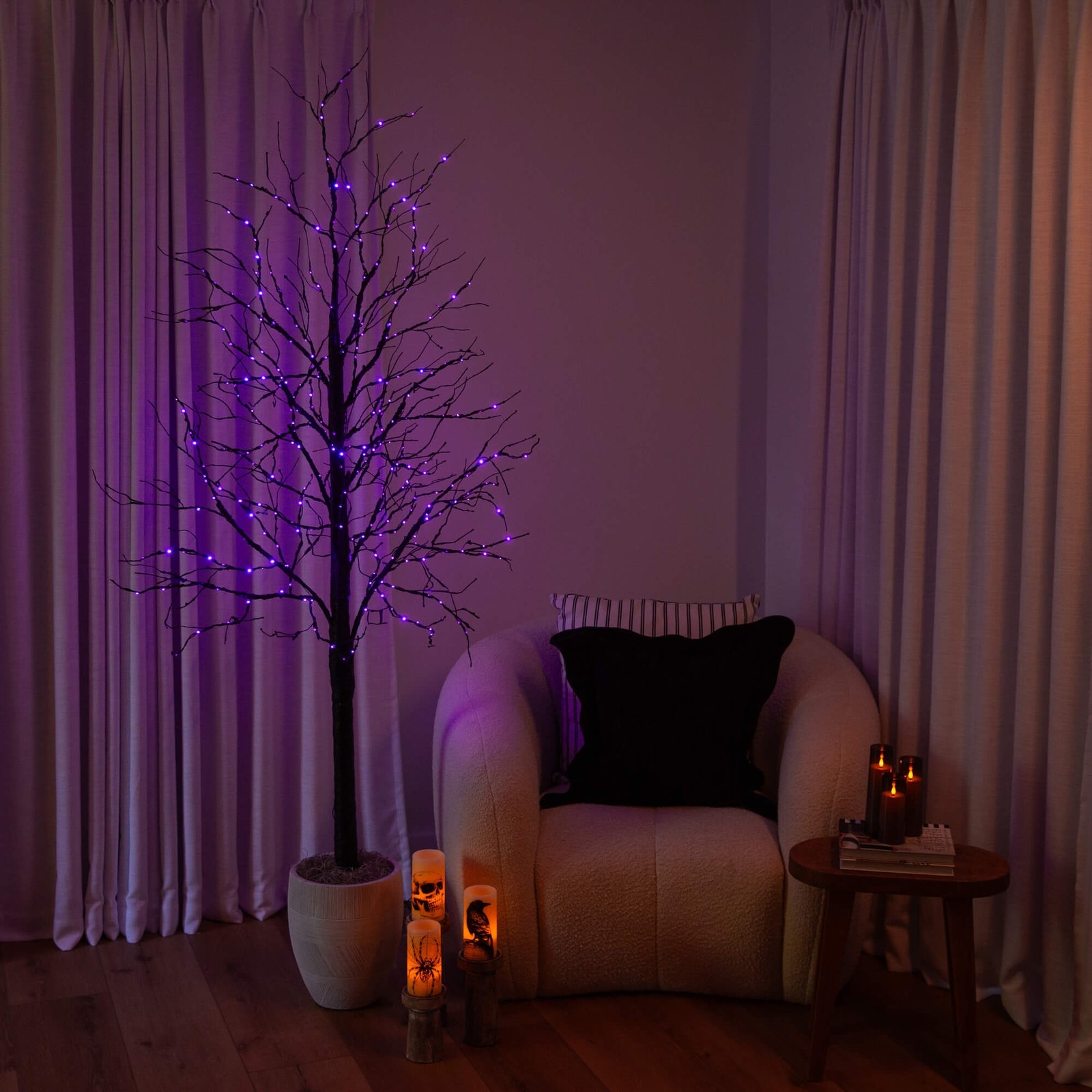 Nearly Natural 7ft Pre-Lit Halloween Black Twig Tree w/ 390 LED