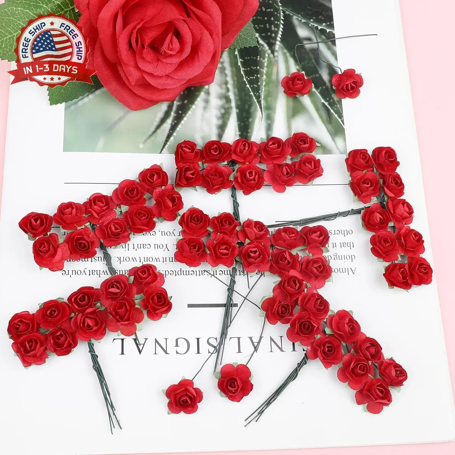 CCINEE 120pcs Mini Paper Flowers,Mulberry Paper 1/2″ Artificial Rose Flower with