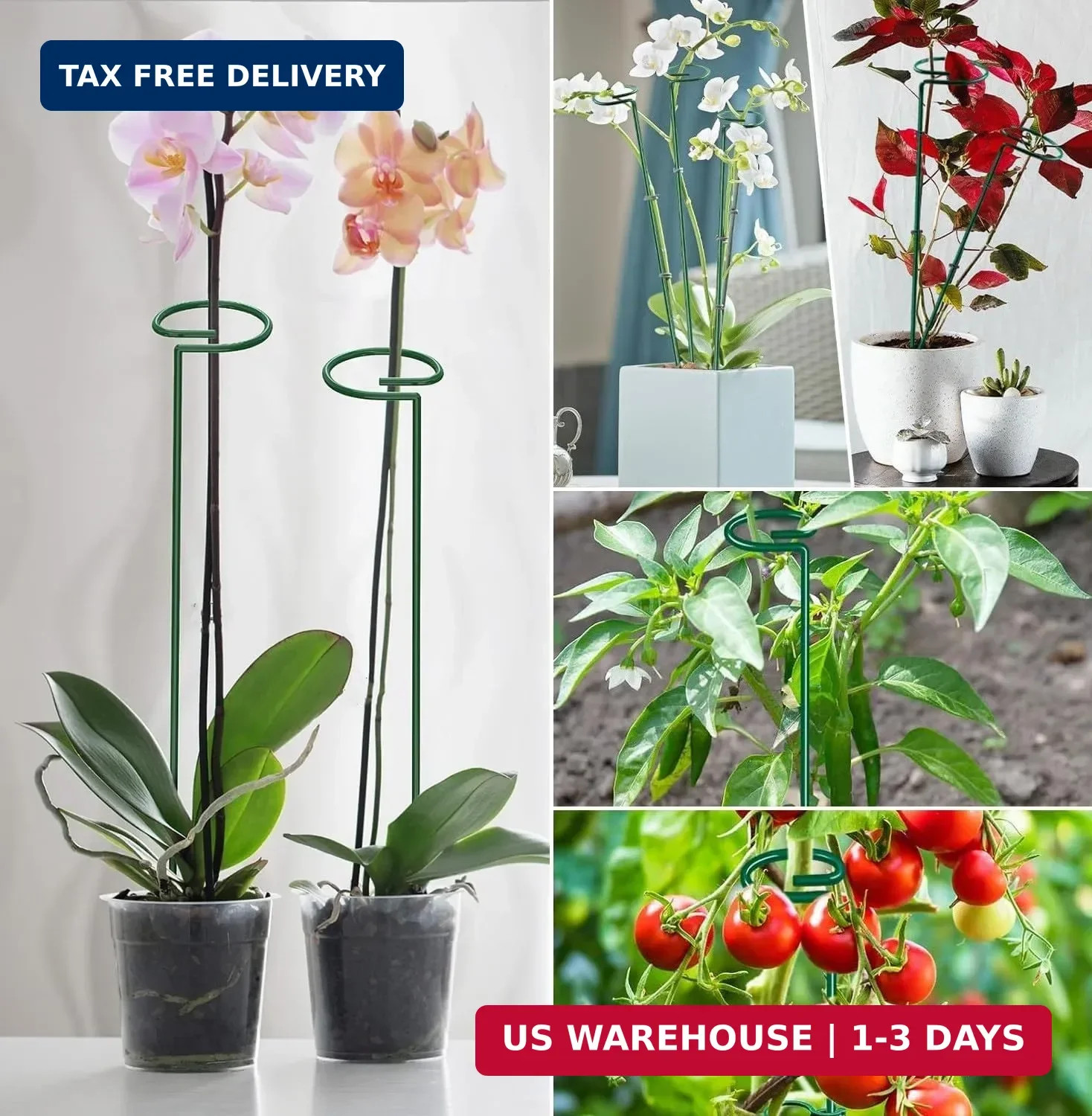 6 Pack 24 in Extendable Plant Support Stakes for Outdoor Plants and Flowers | Ad