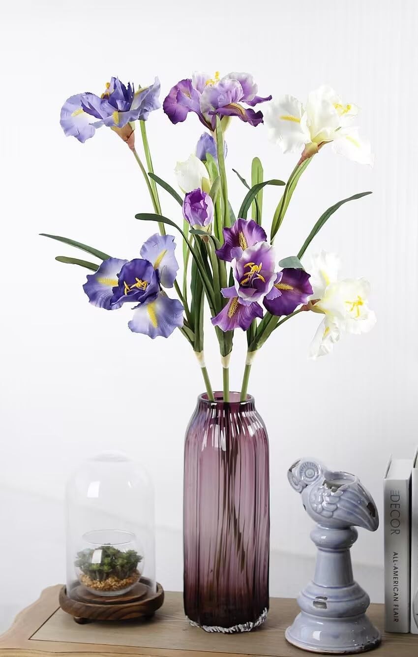 3pcs Artificial Iris Flower Purple Silk Flower 9 Heads, 36 Inch Artificial Fl…