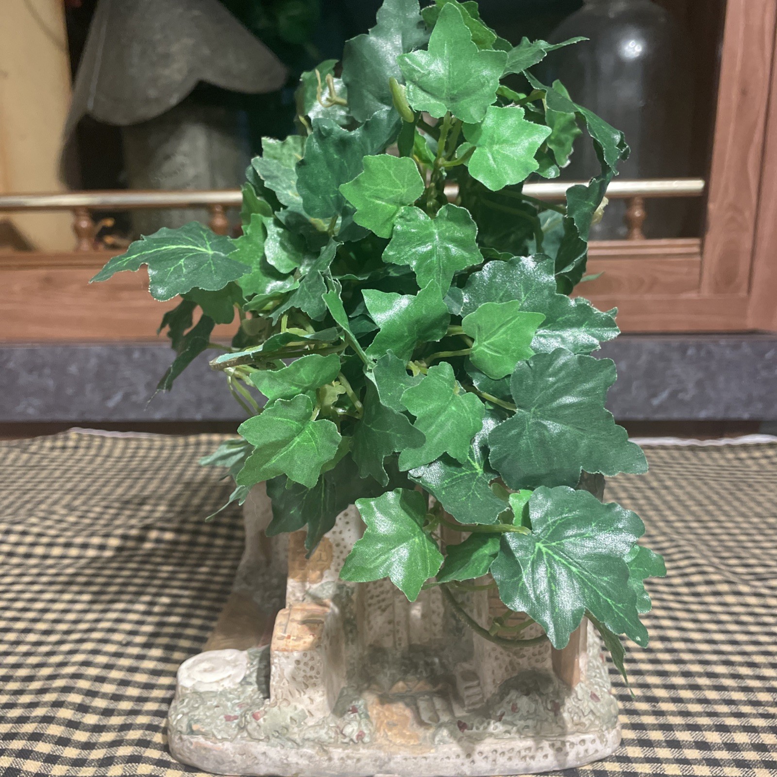 Unique Hand painted Terracotta House With Fake Plant On Top