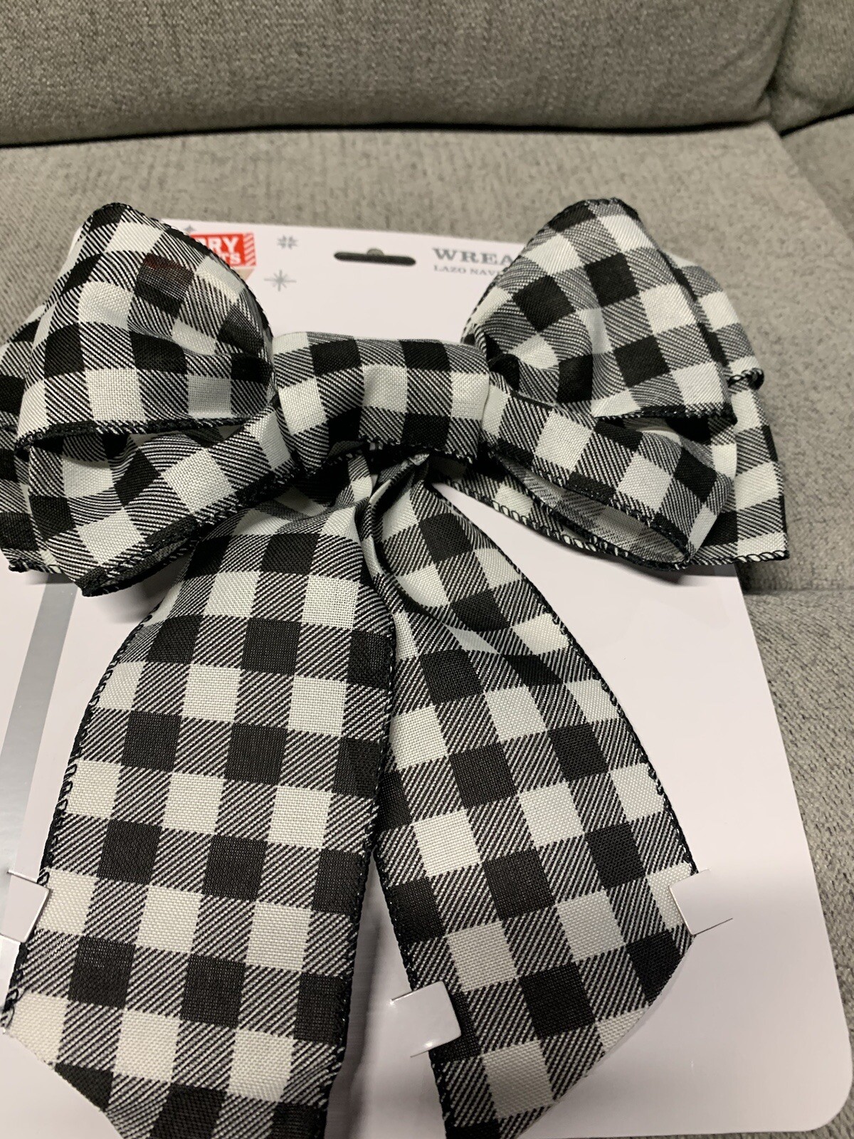 BUFFALO CHECK FARMHOUSE BOW WIRED RIBBON WREATH LANTERN NEW