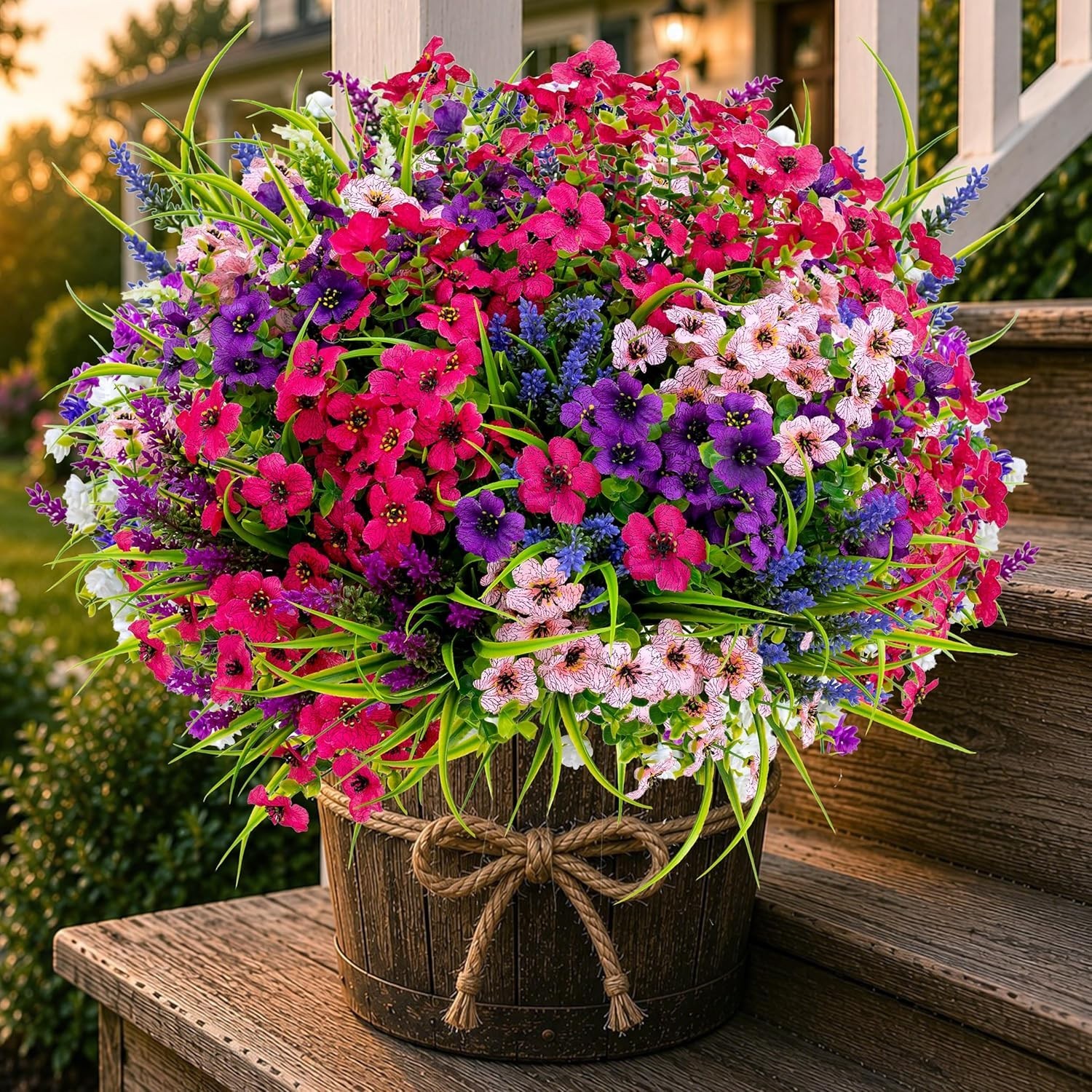 Vibrant UV Protected Faux Flowers – 16 Bundles for Elegant Outdoor Spaces