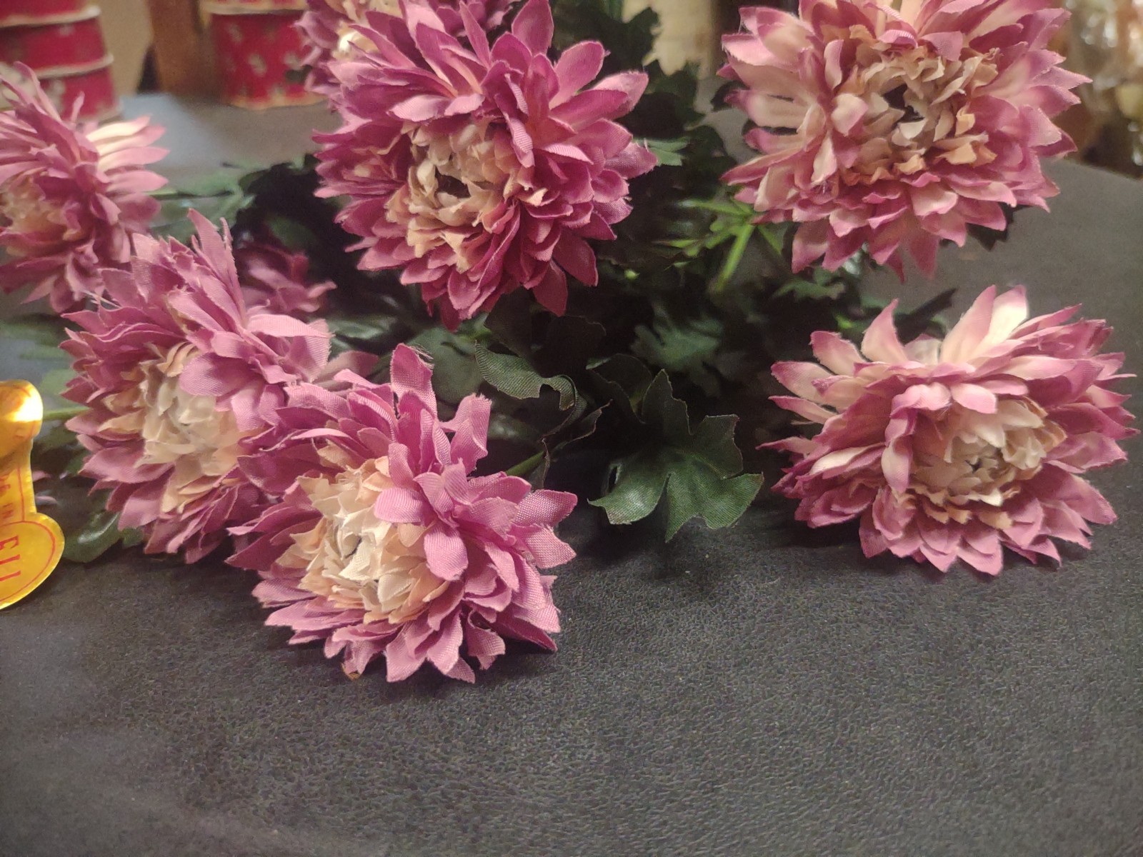 15″ Vintage Silk Strawflower Flower Bush with 10 Stems, Fall Lavender & Cream