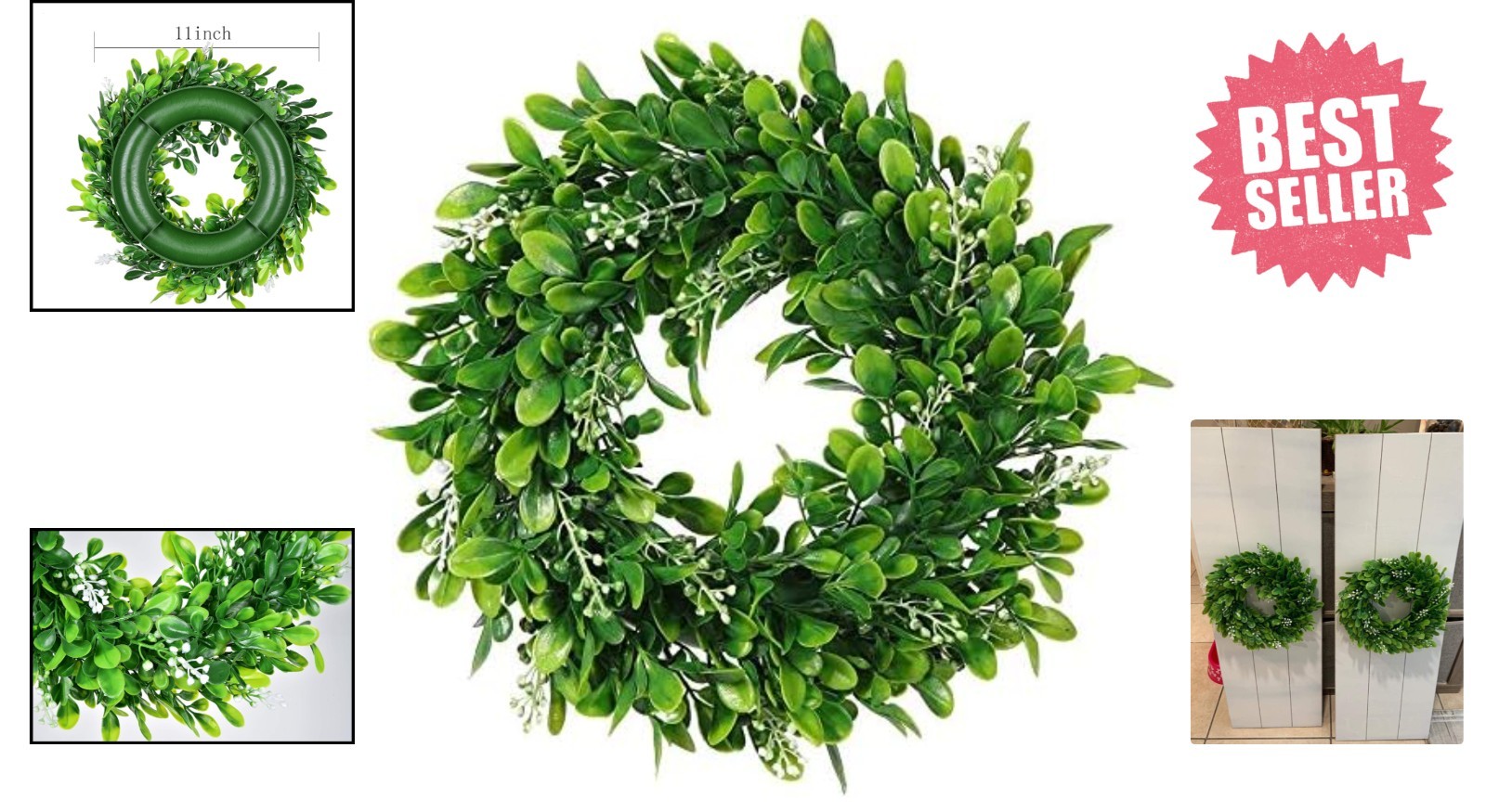 Vibrant 11-Inch Green Wreath with Rustic Bow – Perfect for All Occasions