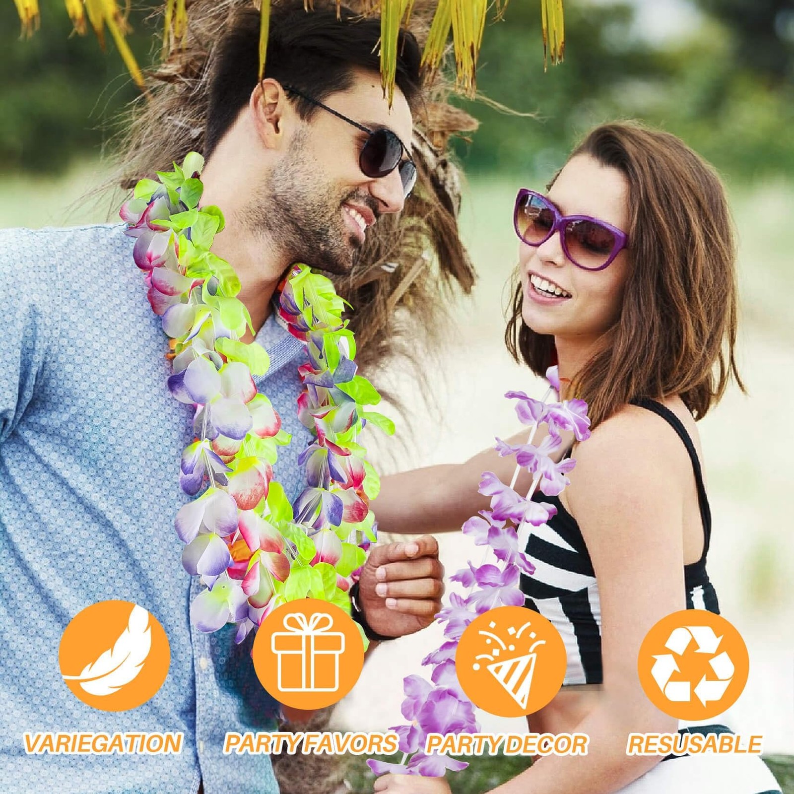 24 Pcs Colorful Hawaiian Leis Tropical Flower Leis for Luau Party Summer Beach
