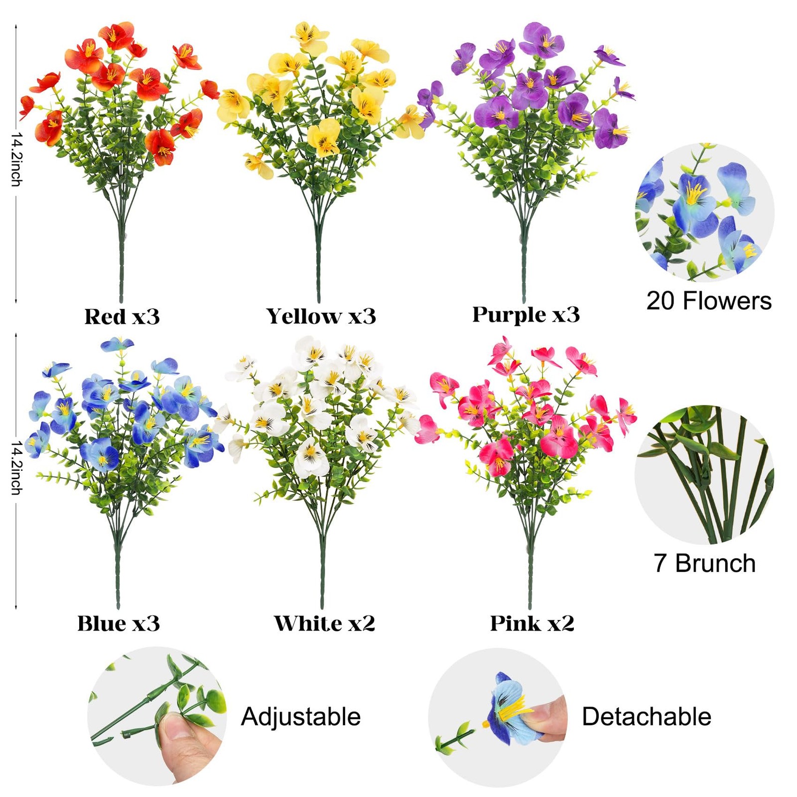 16 Bundles Artificial Flowers for Outdoors Decoration, Fake Pansy Flowers UV …