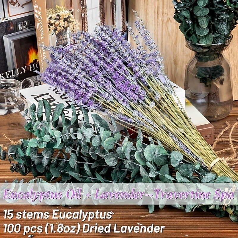 115Pcs 17” Natural Dried Eucalyptus Stems & Lavender Flowers Bundle for Shower