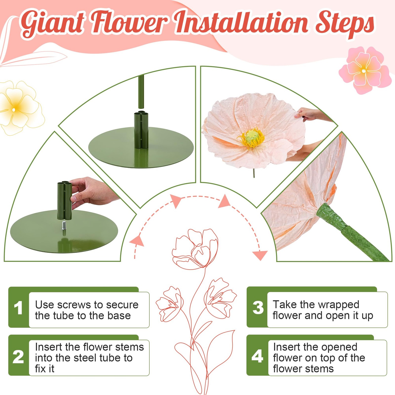 Large Fake Flowers Decor -5.6 Ft Giant Artificial Flowers Big Floral with Sta…