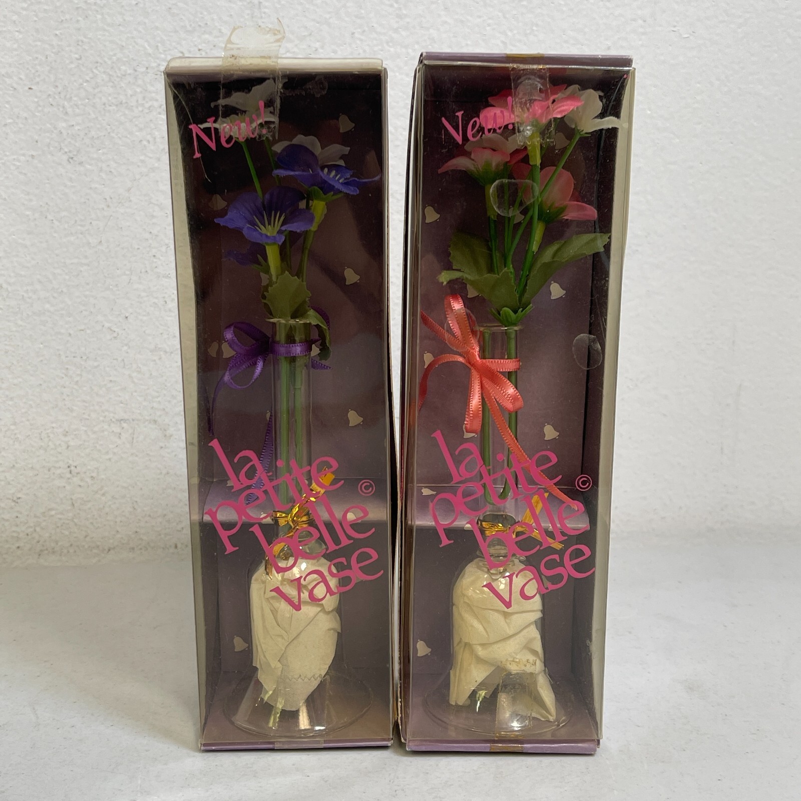 Vintage “La petite belle vase” Fake Flower Room Decor 2 Pack Hand Blown Glass