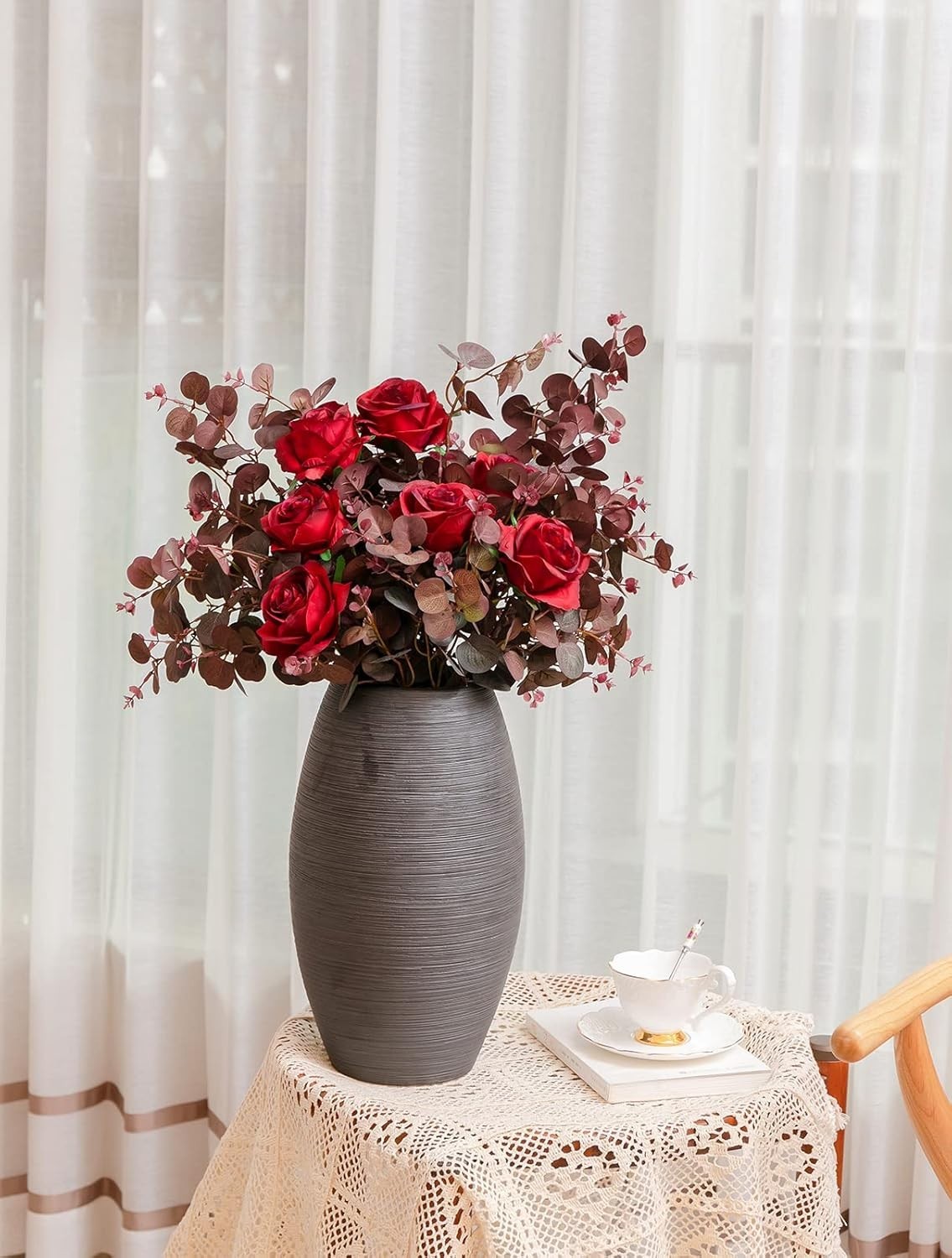 Elegant 3Pcs Wine Red Artificial Eucalyptus Stems – 29″ Indoor & Outdoor Decor