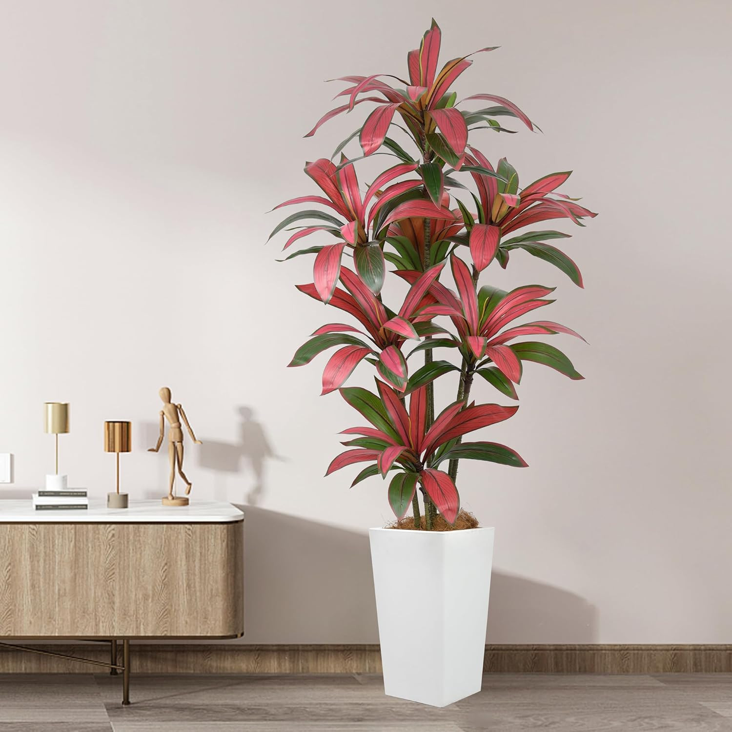 6Ft Artificial Dracaena Tree in White Planter – Faux Silk Indoor/Outdoor Decor