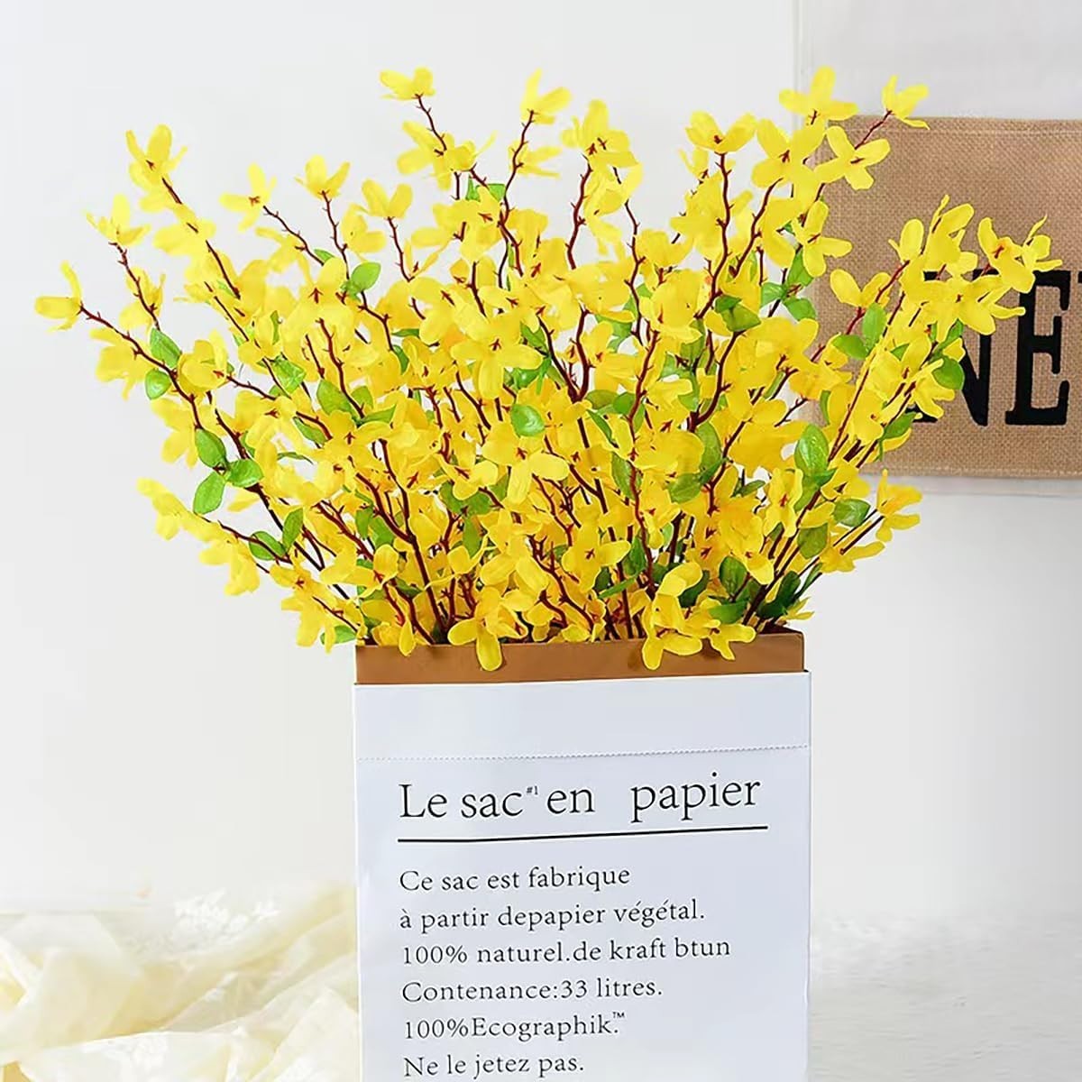 6Pcs Artificial Forsythia Flower Branches Spring Summer Yellow Silk Fake Wint…
