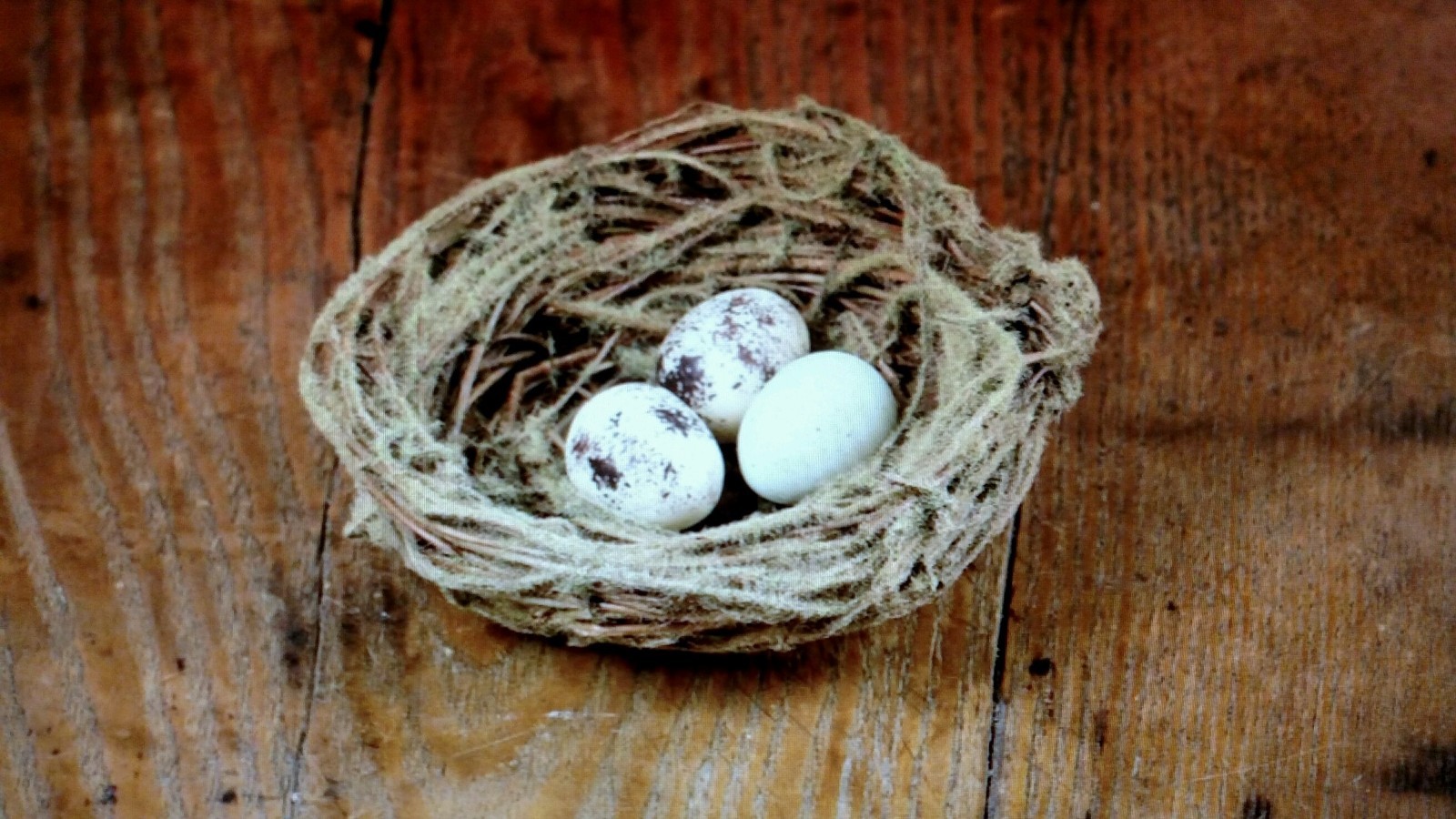 NWT Ragon 5″ Rustic 3 Bird EGGS in NEST Twig Vine Moss Decor Ornament Crafting