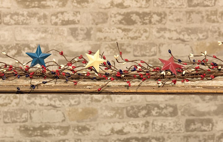 NEW!! Primitive Farmhouse Patriotic Americana Pip Garland w/ Stars, 5ft