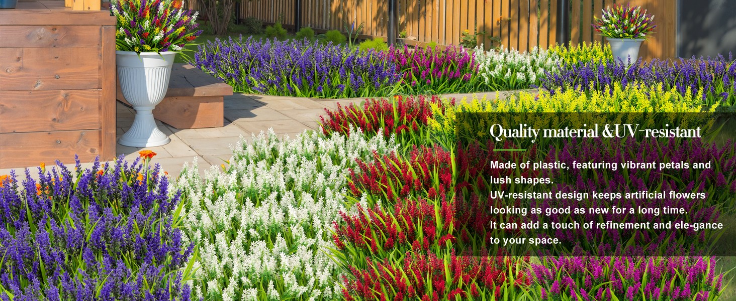 24 Bundles Artificial Flowers for Outdoors Fake Lavender, Mixed | UV resistant,
