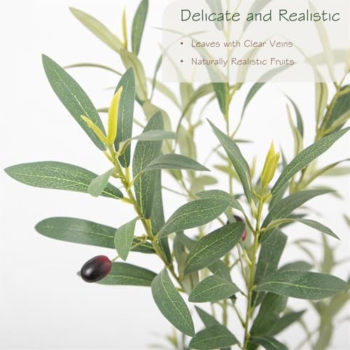 Super Fuller Faux Olive Tree with White & Multiple Real 7ft Decorative Planter