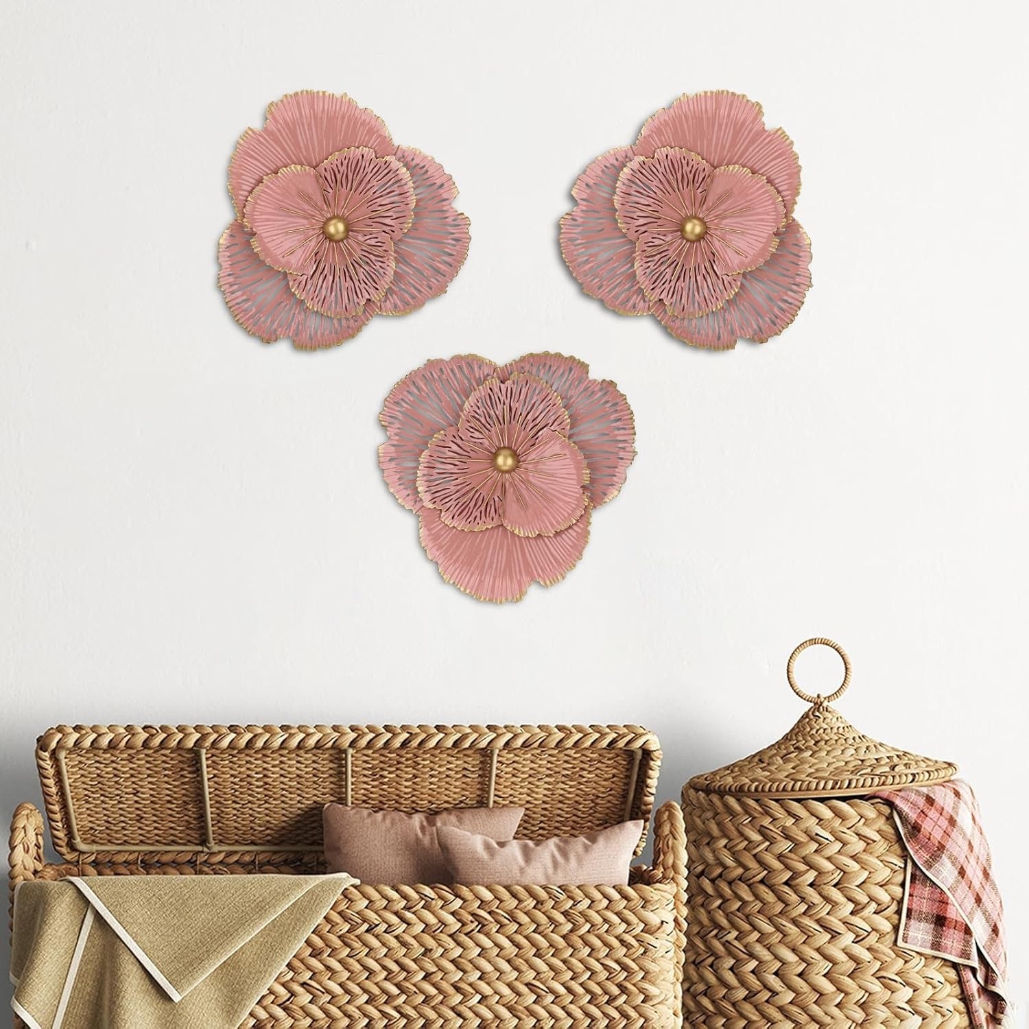 3pcs metal flower wall art 10inch rustic modern floral sculpture 3d decor