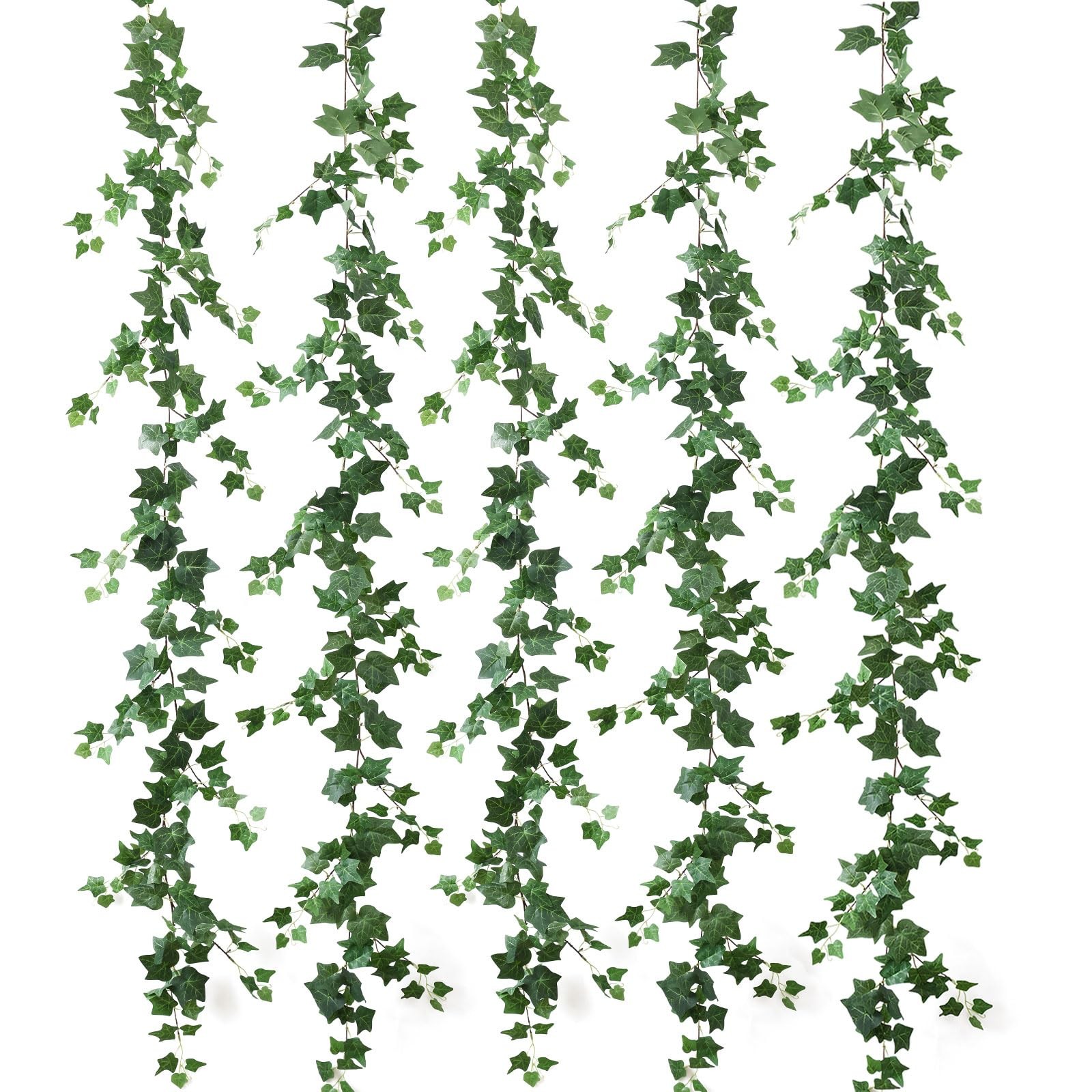 5 Pack 395″ Artificial Vines Ivy Garland Fake Vine Realistic Silk Green Leave…