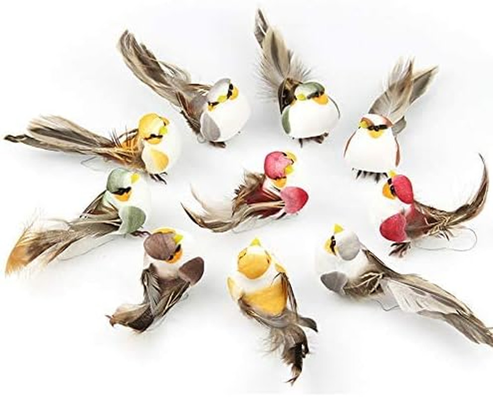 12Pcs Artificial Foam Feather Birds Mini Decorative Love Ornaments for Wreaths