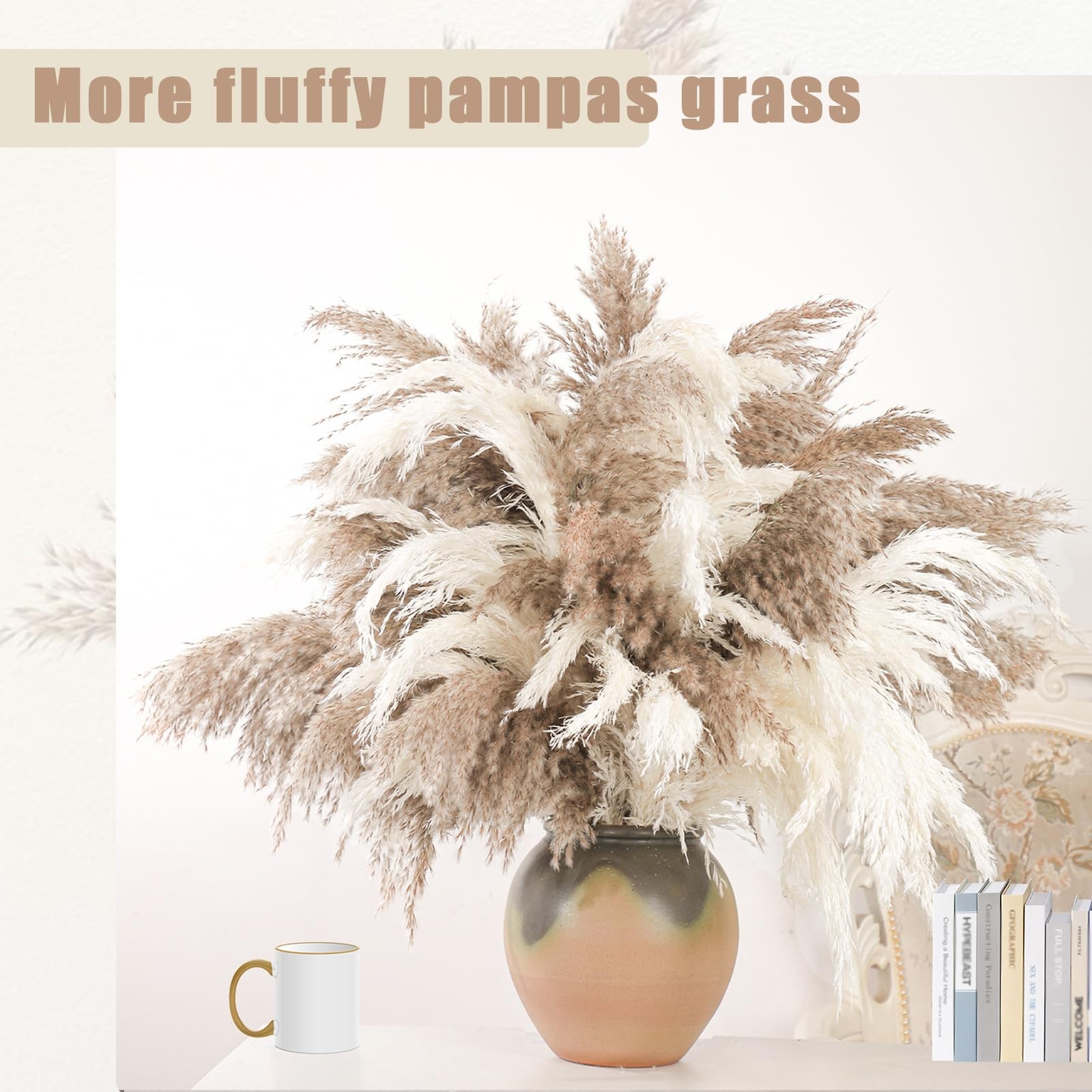 28″ inch 20 Stems Large Pampas 20pcs 10brown & 10white, 10 Brown & 10 White