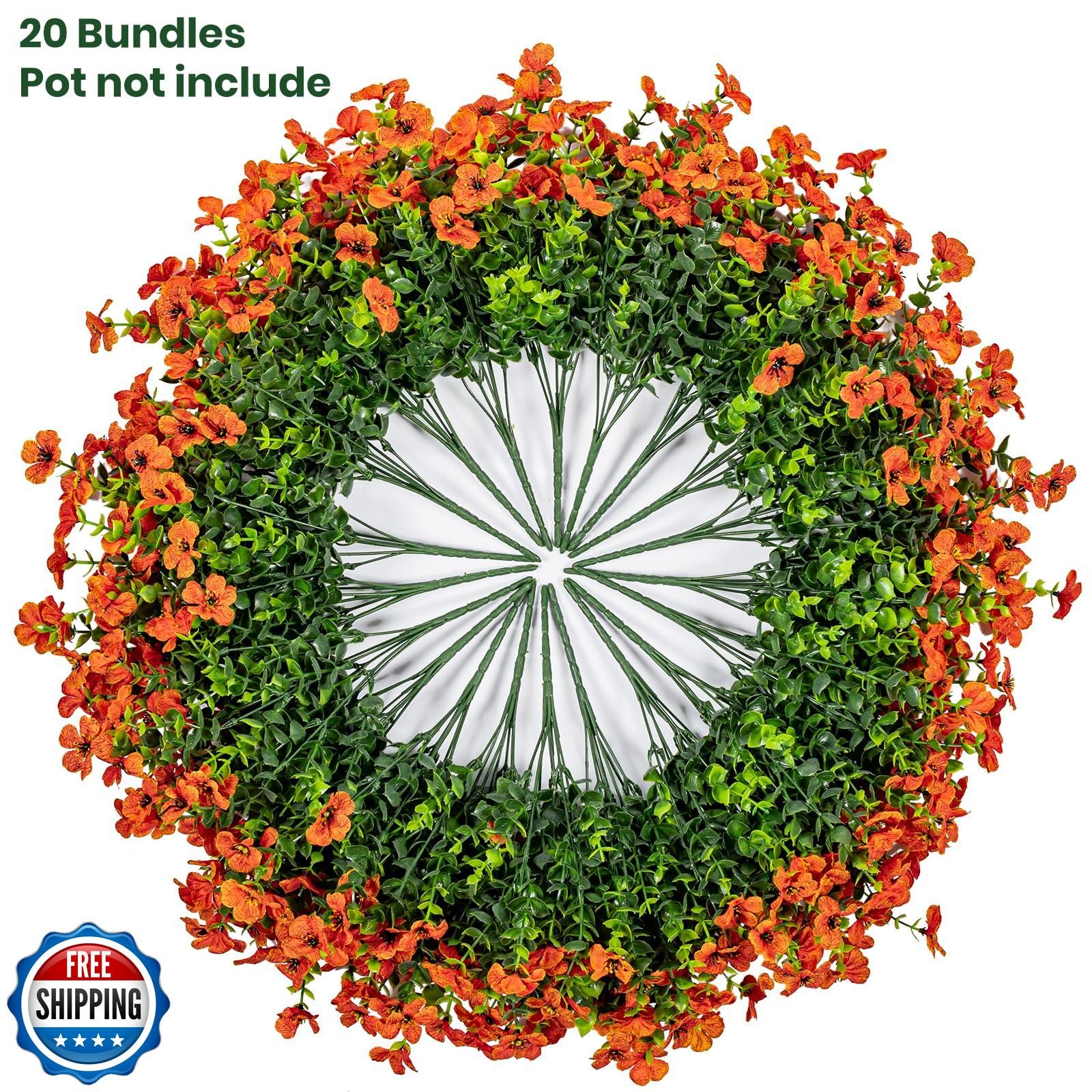 Lnoicy 20 Bundles Artificial Fake Flowers for Outdoor Faux Eucalyptus Flowers