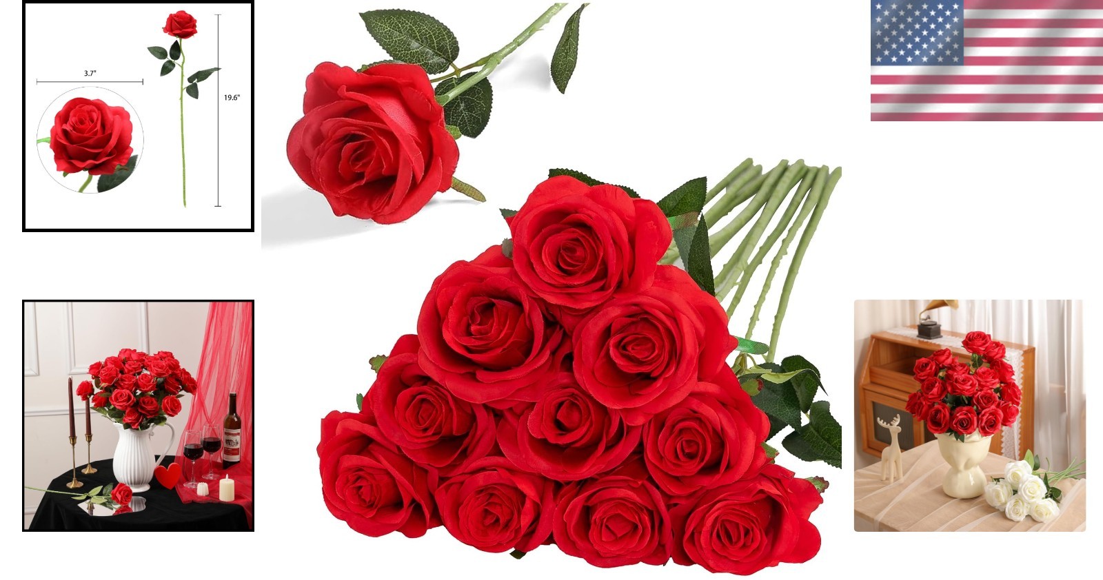 10-Piece Artificial Red Roses – Luxurious Silk Flowers for Weddings & Gifts