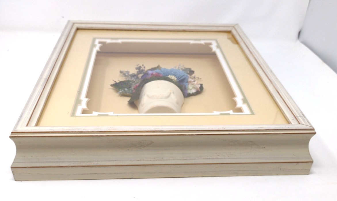 Vintage Handmade 3D Shadow Box Blue Flowers White Box Frame 56/500 Signed