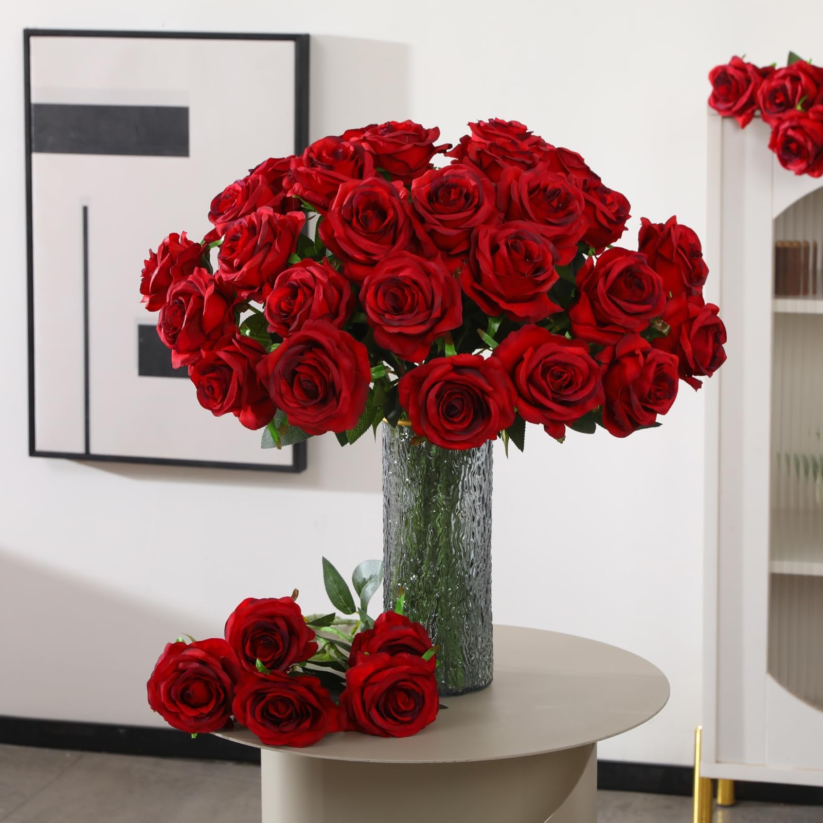 50PCS Artificial Silk Roses in Bulk & Bouquet Long Stem – Realistic Fake Rose…